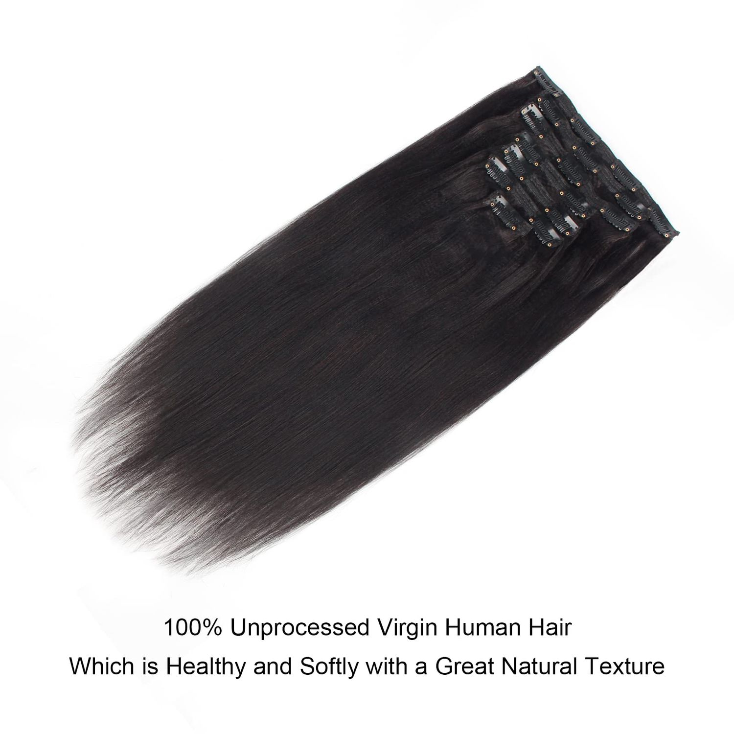 Lovrio 9A Yaki Straight Clip in Human Hair Extensions Double Weft Straight Clip in Hair Extensions Human Hair for Black Women 16 Inch Natural Black Yaki Clip ins Hair 120 Grams 7 Pieces With 17 Clips