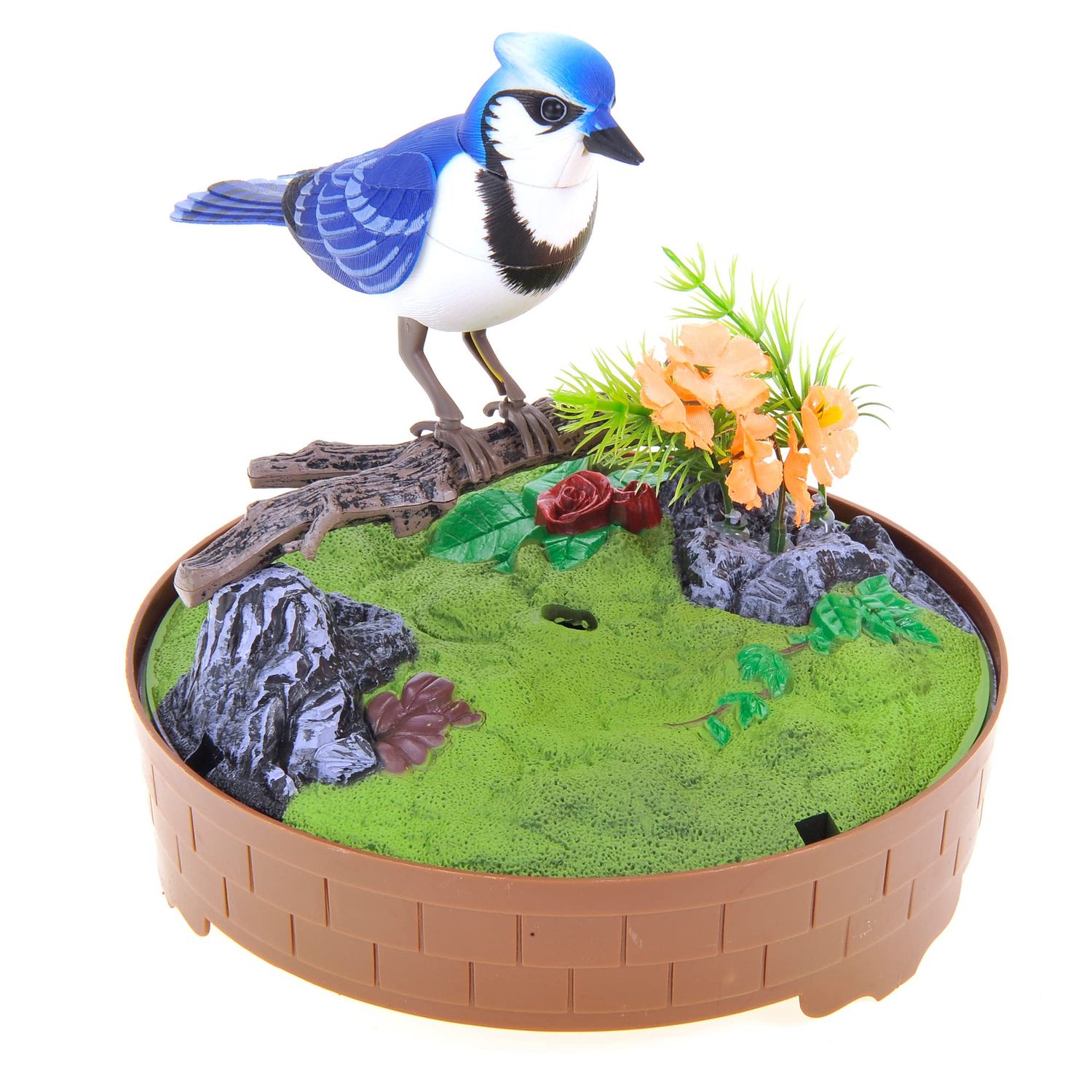 PowerTRC Singing & Chirping Bird in Cage, Realistic Sounds & Movements, Sound Activated, Battery Operated, Great Desk and Room Accessory, Pet Caged Bird Toy (10” x 7”)