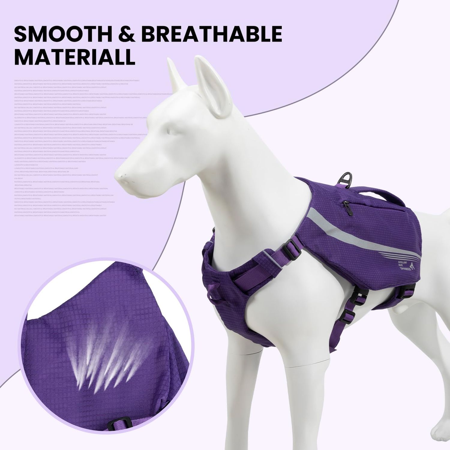 EXCELLENT ELITE SPANKER Y-Shaped Reflective Dog Backpack with Handle Pockets No Pull D-Rings Lightweight Hiking Gear for Dogs Hunting Camping Travel (Purple)
