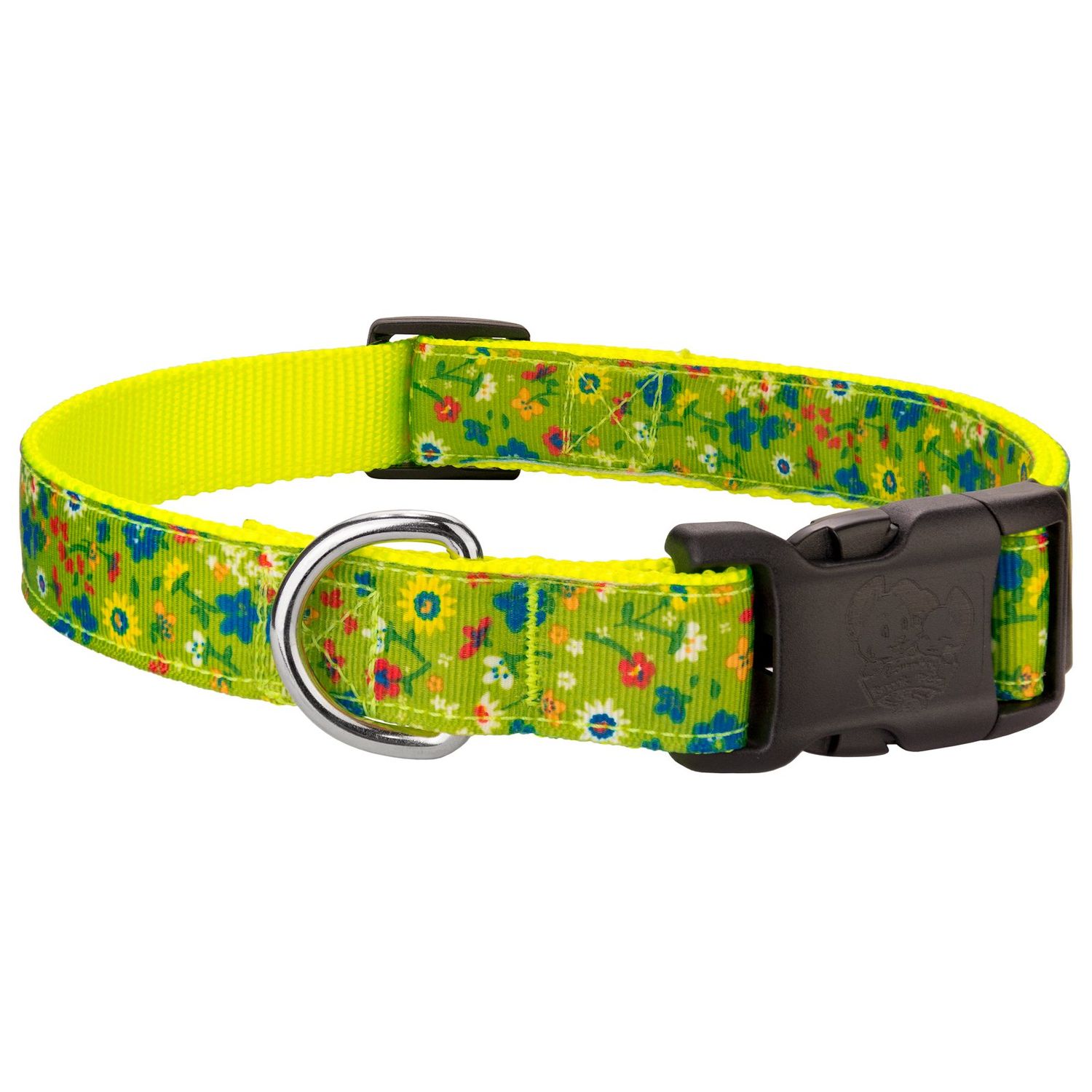 Country Brook Design - Deluxe Sweet Floral Lemongrass Ribbon Dog Collar - Medium