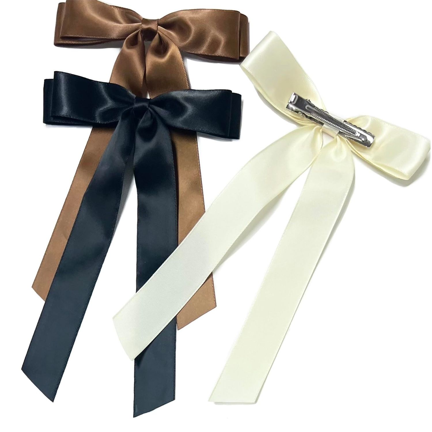 Hair Bows for Women Coquette Bow Girls Hair Bow Clips Satin Ribbon Bows for Hair Cute Hair Accessories for Women Short Hair, Silky Hair Ribbon Bow Clips 6PCS
