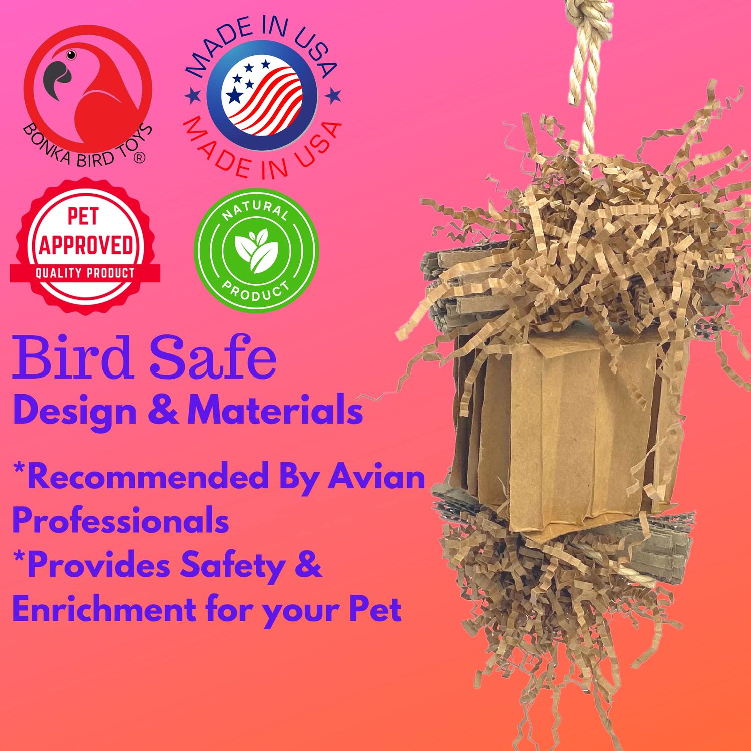 Bonka Bird Toys 3857 Medium Shreddy Eddy Foraging Shred Small Medium Bird Toy Cardboard Waffle Crinkly Paper Conures Parakeets African Greys and Other Similar Birds