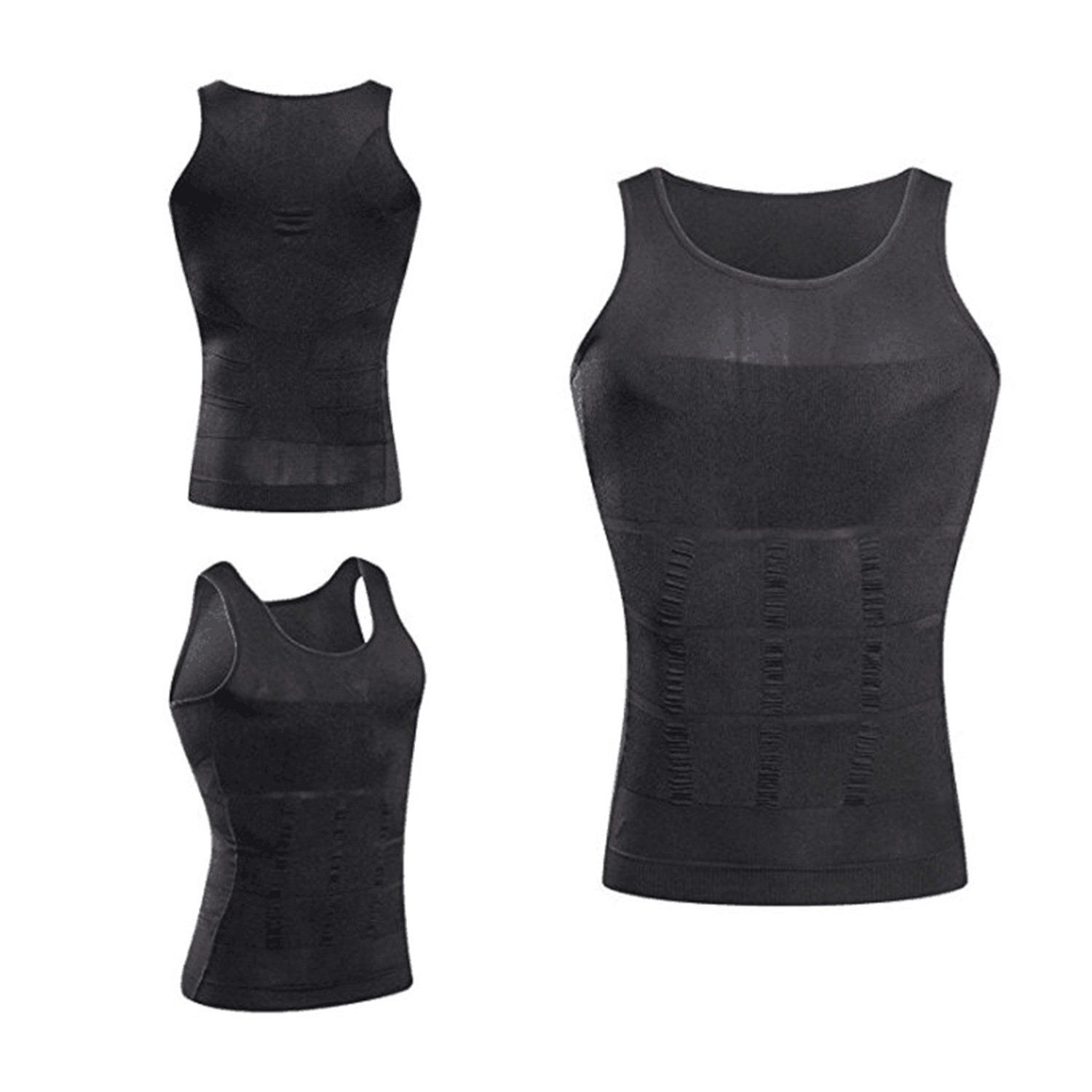 GKVK Mens Slimming Body Shaper Vest Shirt Abs Abdomen Slim,S(chest size76cm-81cm/30inches-32inches),Gray