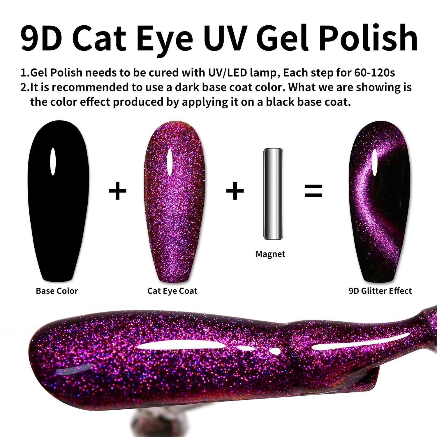 Firedeep 9D Cat Eye Gel Nail Polish 16ml Galaxy Deep Purple Chameleon Gel Polish LED/UV Soak Off Nail Polish Kit with Magnet