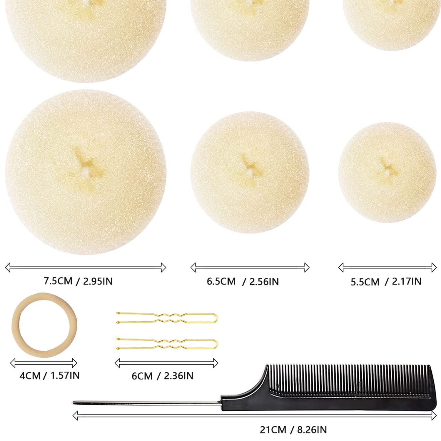 MeetFavorite Hair Bun Maker，Donut Bun Maker，Hair Bun Shaper Set (2 large, 2 medium and 2 small) ，10pieces Hair Elastic Bands, Hair Pins, (Beige)