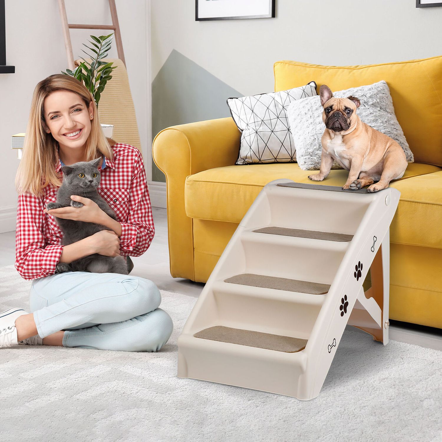 Foldable Dog Ramp Stairs For Small Pets Dog Pickup Travel Ladder MAX 100 LB