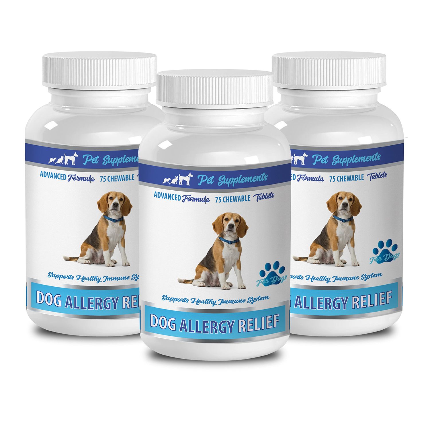 PET SUPPLEMENTS Dog Skin Itch Supplement - Natural Dog Allergy Relief - Supports Healthy Immune System - CHEWABLE - Dog itching Relief - 3 Bottle (225 Chews)