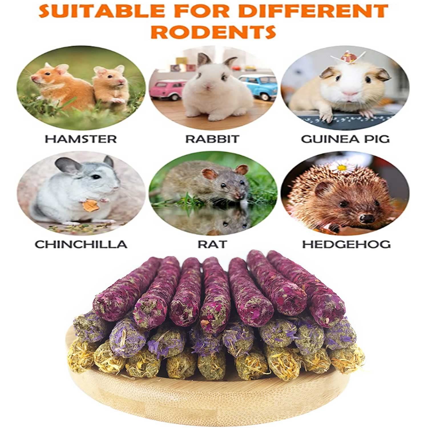 Rabbit Chew Toys 40pcs Timothy Hay Sticks About 14oz/400g Hamster Molar Snacks Handmade are Perfect Food Accessories for Bunny Guinea Pigs Rats Chinchillas Gerbils