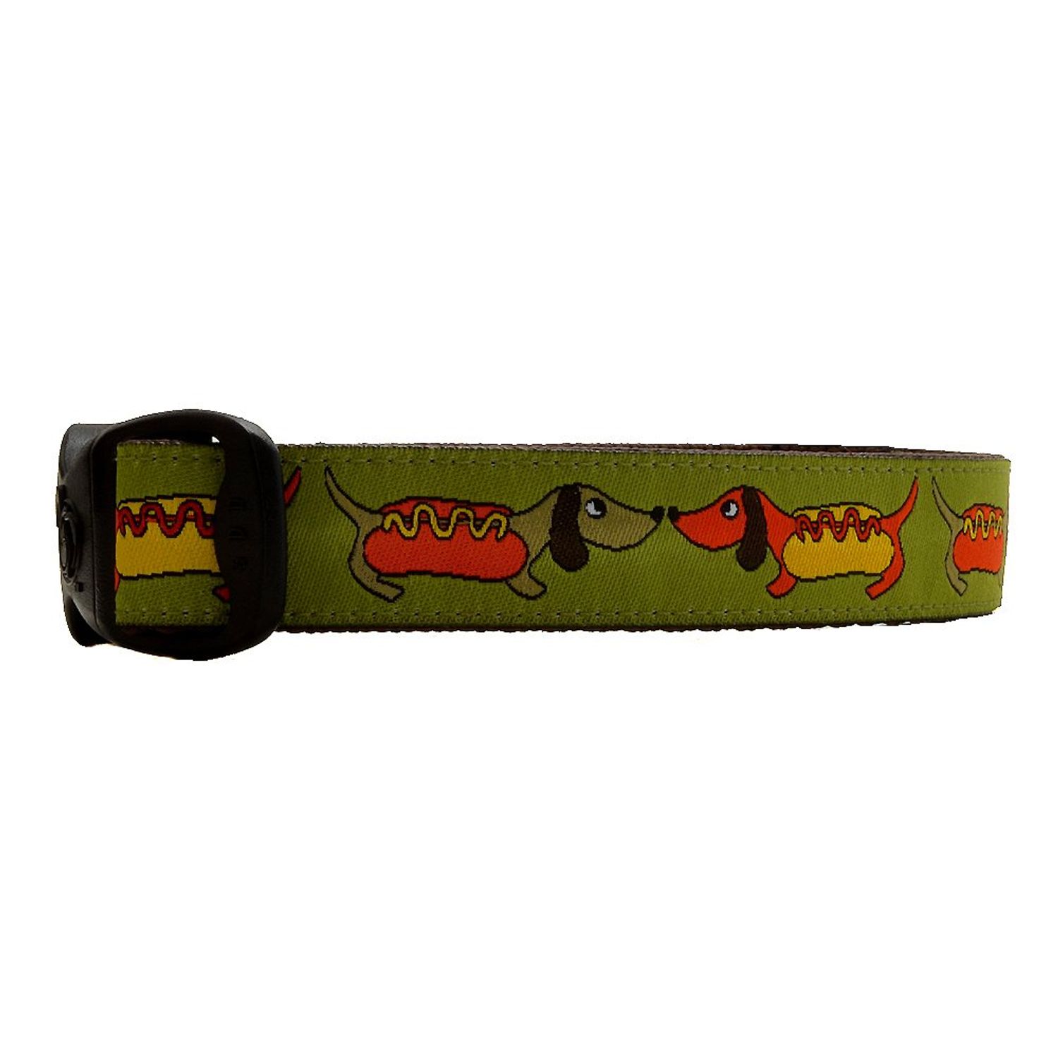 3 Dirty Dawgz Adjustable 3/4" and 1" Hot Dog Weiner Dachshund Dog Collars for Medium Large and X-Large Dogs (Small (3/4" W, 11"-15" L), Green)