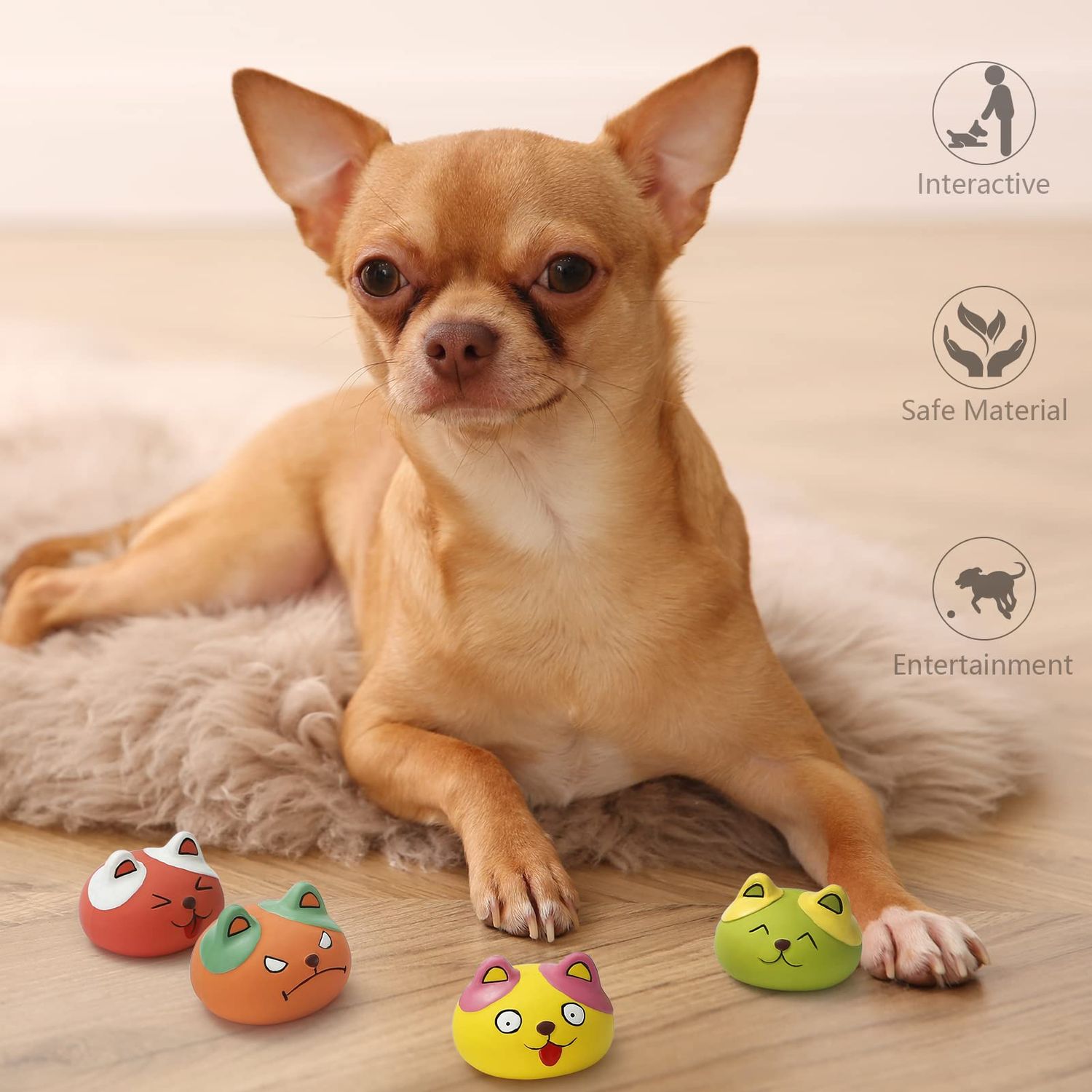 HDSX Squeaky Dog Toys Funny Animal Dog Balls for Puppy Mini Small Pet Dogs 6 Pcs/Set (Cat)