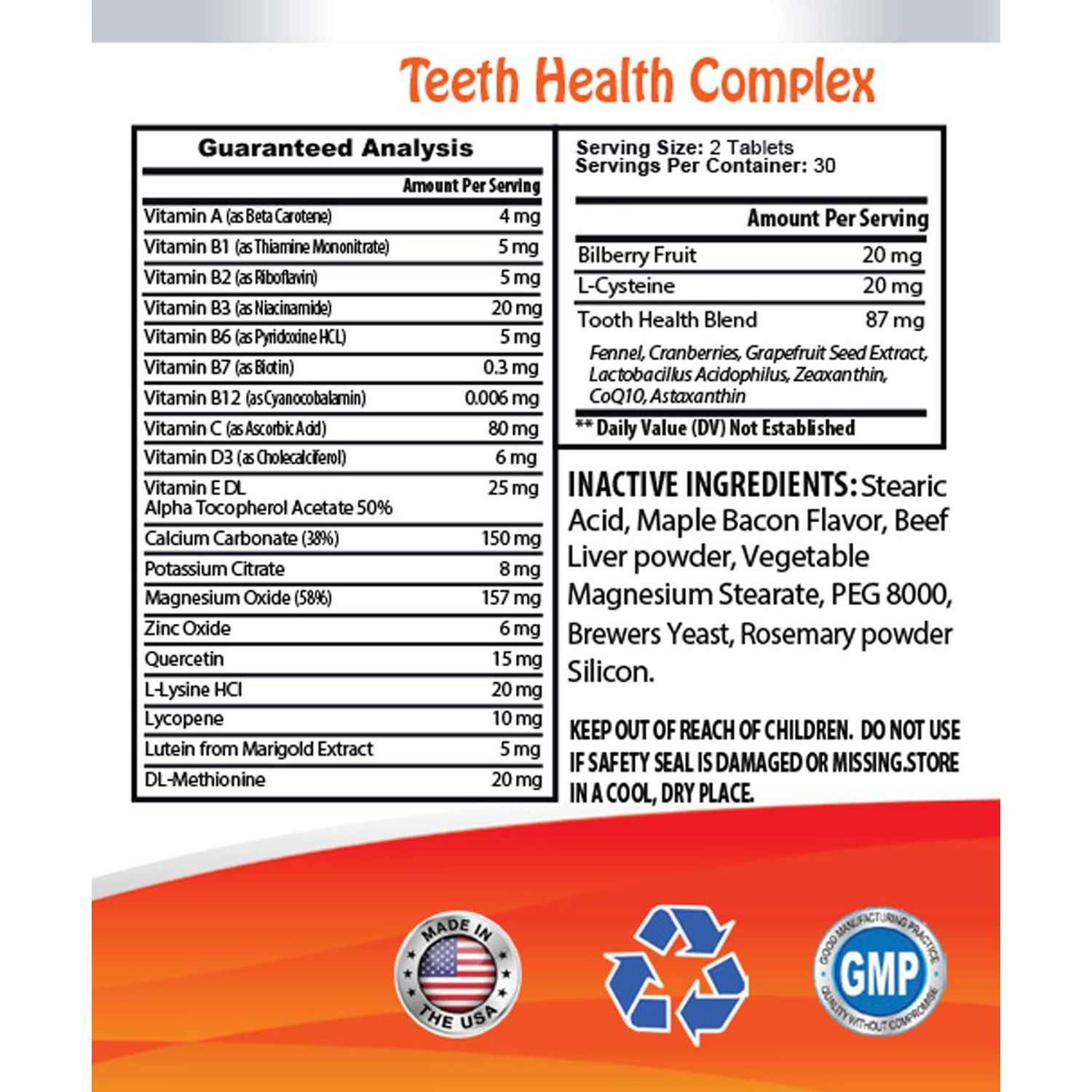 Dog Teeth Cleaning Treats Mini - Advanced Teeth Health for Dogs - Fights Bad Breath - Best Looking Gums and Teeth - Dog Vitamin b Complex - 60 Tablets (1 Bottle)