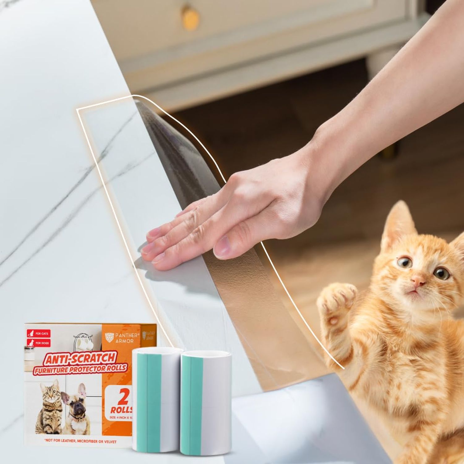 Panther Armor Anti Scratch Furniture Protector, 2X Rolls, Window Sill Protector, Furniture Scratch Guards for Cats, Furniture Protectors from Cats Scratching, 4in x 20ft