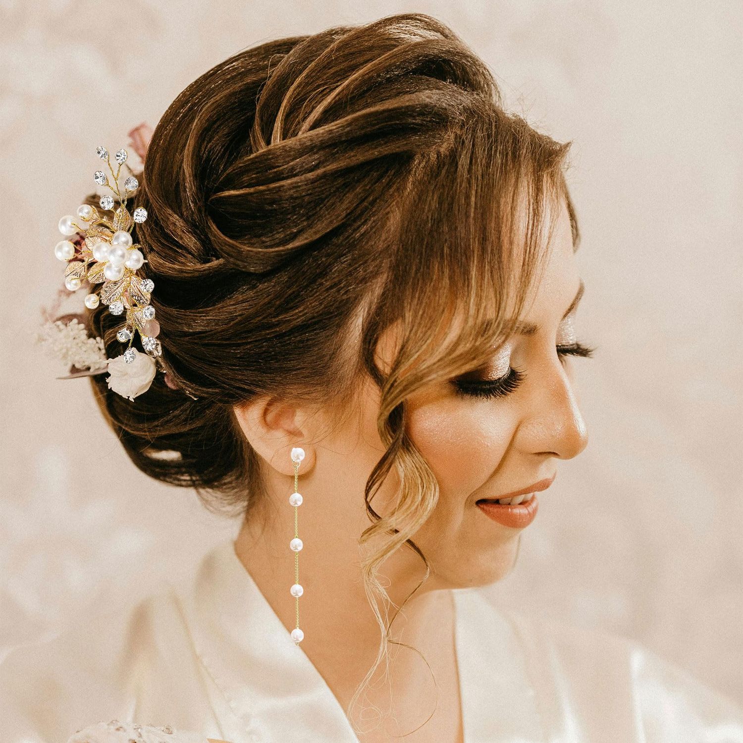 Bridal Wedding Hair Pins Crystal Pearl Hair Clip Rhinestone Hair Crystal Pearl French Hairpins Hair Wedding Hair Accessories(gold)