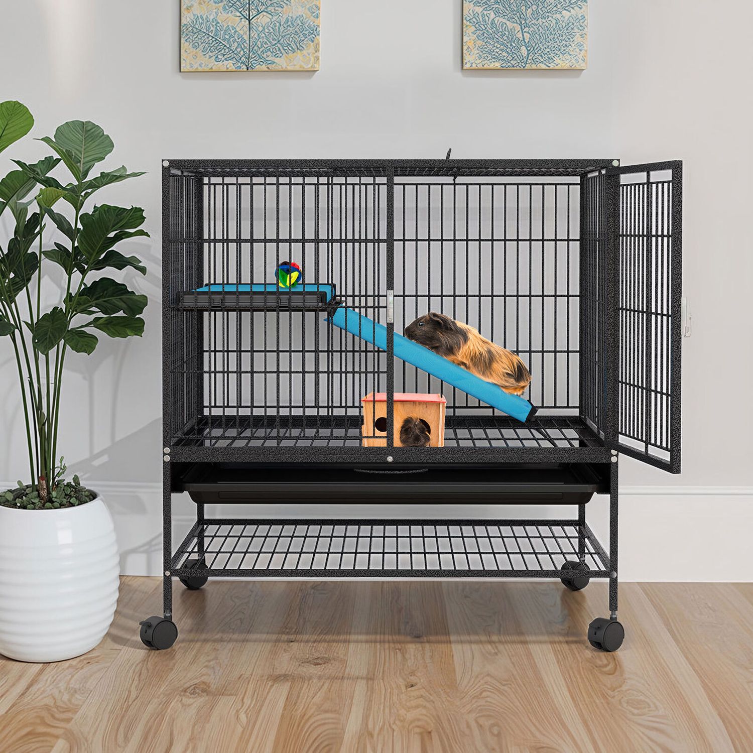 Ferret Cage 32 x 22 x 33 Inch Small Bunny Hutch / Critter Cage for Hamster