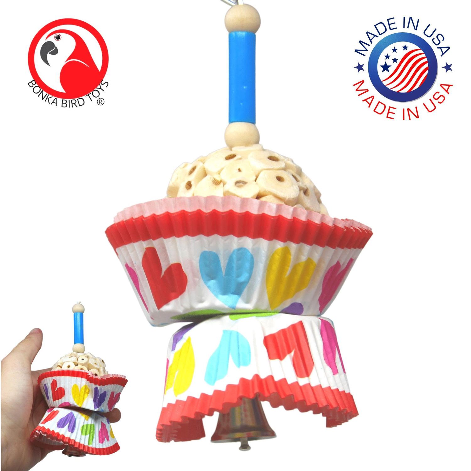 Bonka Bird Toys 1925H Heart Cake Foraging Parrot cage Toys Cockatiel African Grey. Quality Product Hand Made in The USA.