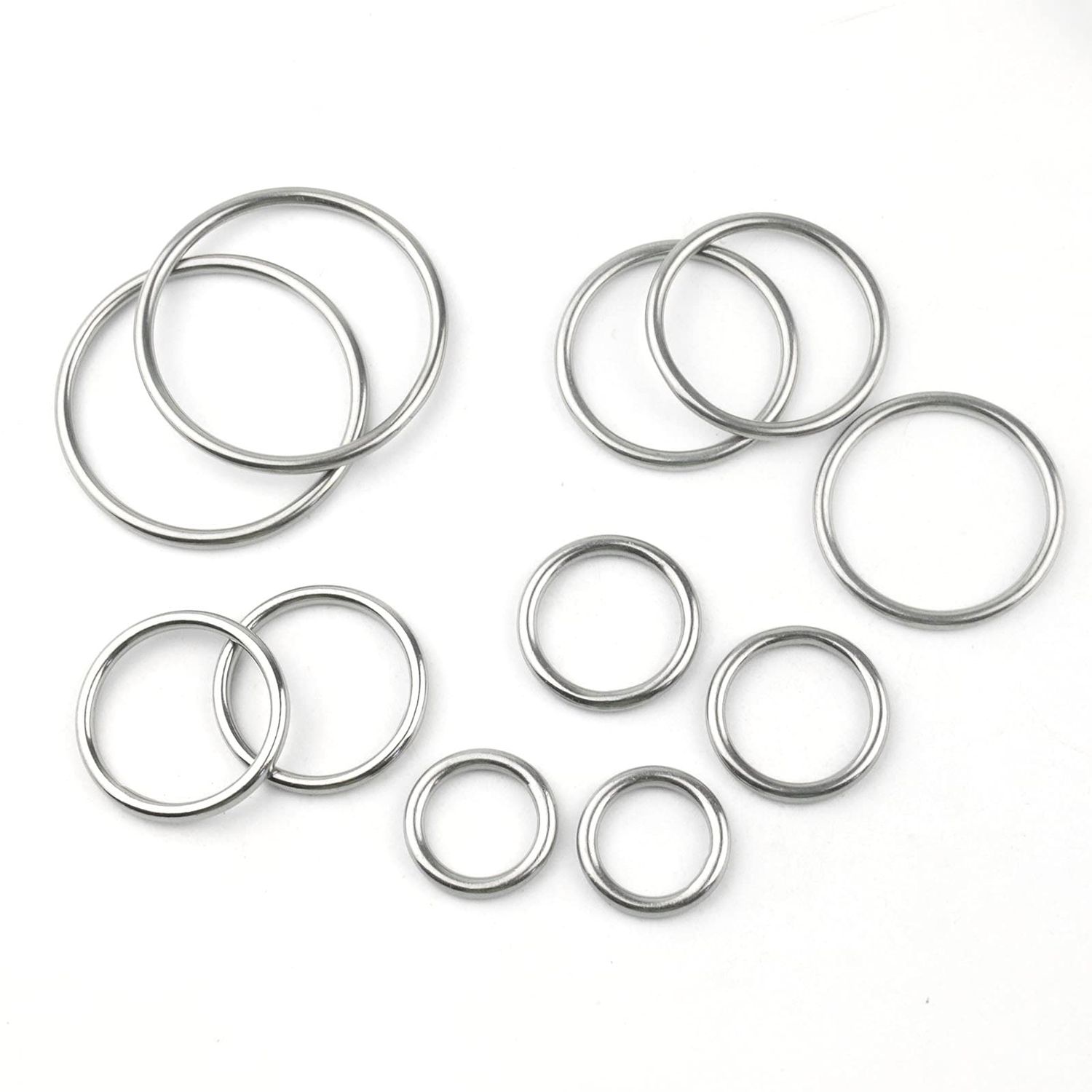 Hamineler 50 Pcs Stainless Steel Smoothing Welded O-Ring, 15/20/25/30/40mm Inside Diameter Metal Round Rings for Camping Belt, Dog Leashes, Hardware (Thickness 3mm, 10 of Each)