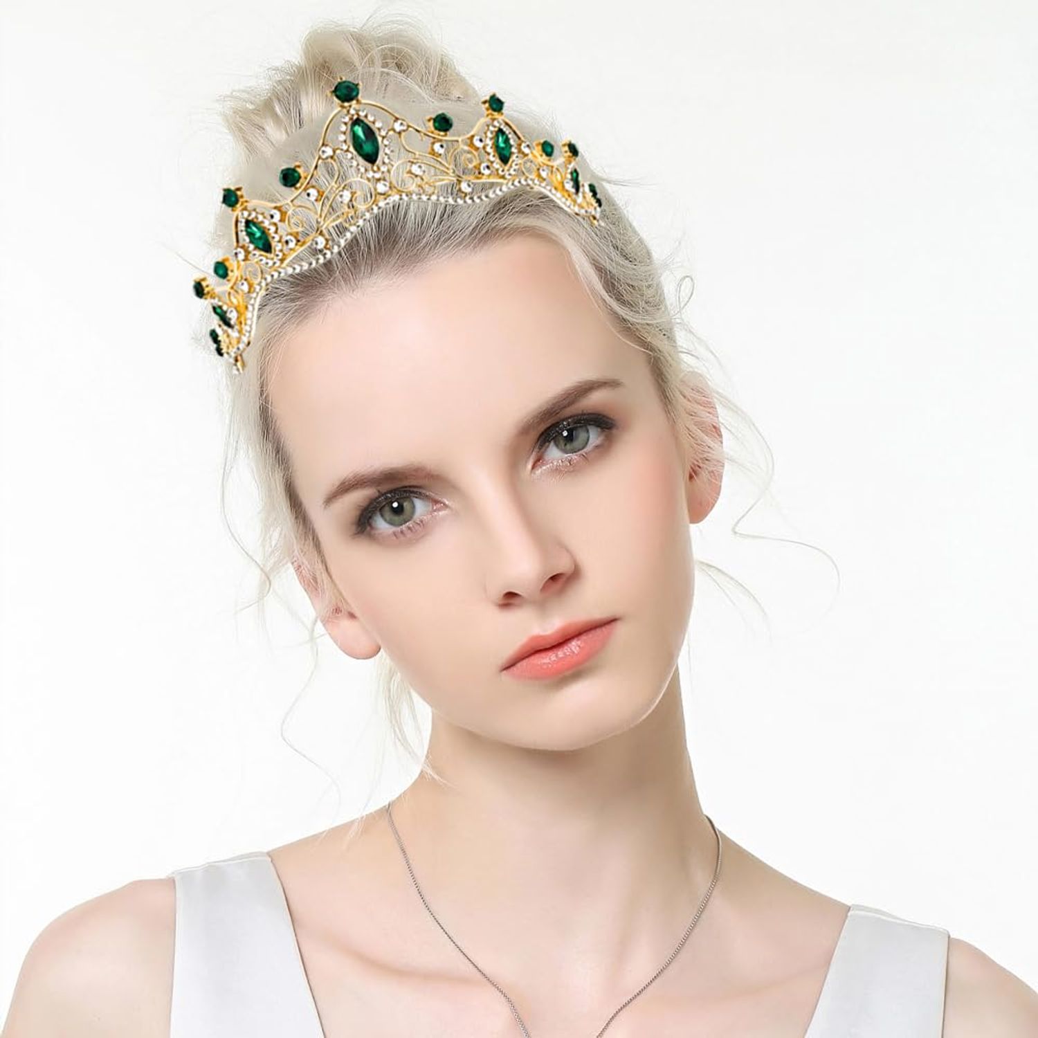 Green Tiaras for Women Princess Crown Headband, Crystal Tiaras Birthday Crown Wedding Rhinestones Princess Party Headbands Hair Accessories for Women and Girls
