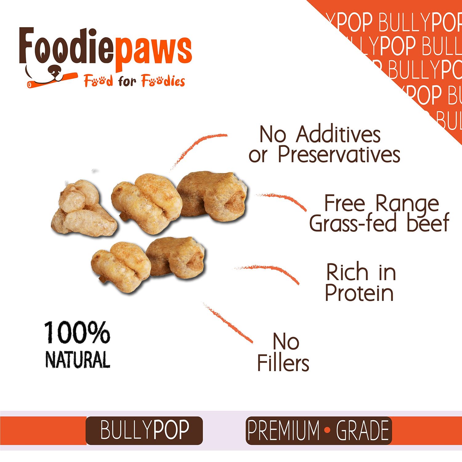 All Natural Bully Pop Dog Treats - Odor Free USA Packed for Small, Medium, Large Dogs, Puppy Training Snacks - Healthy 100% Free-Range Grass-Fed Beef - Single Ingredient - Grain and Rawhide Free (8oz)