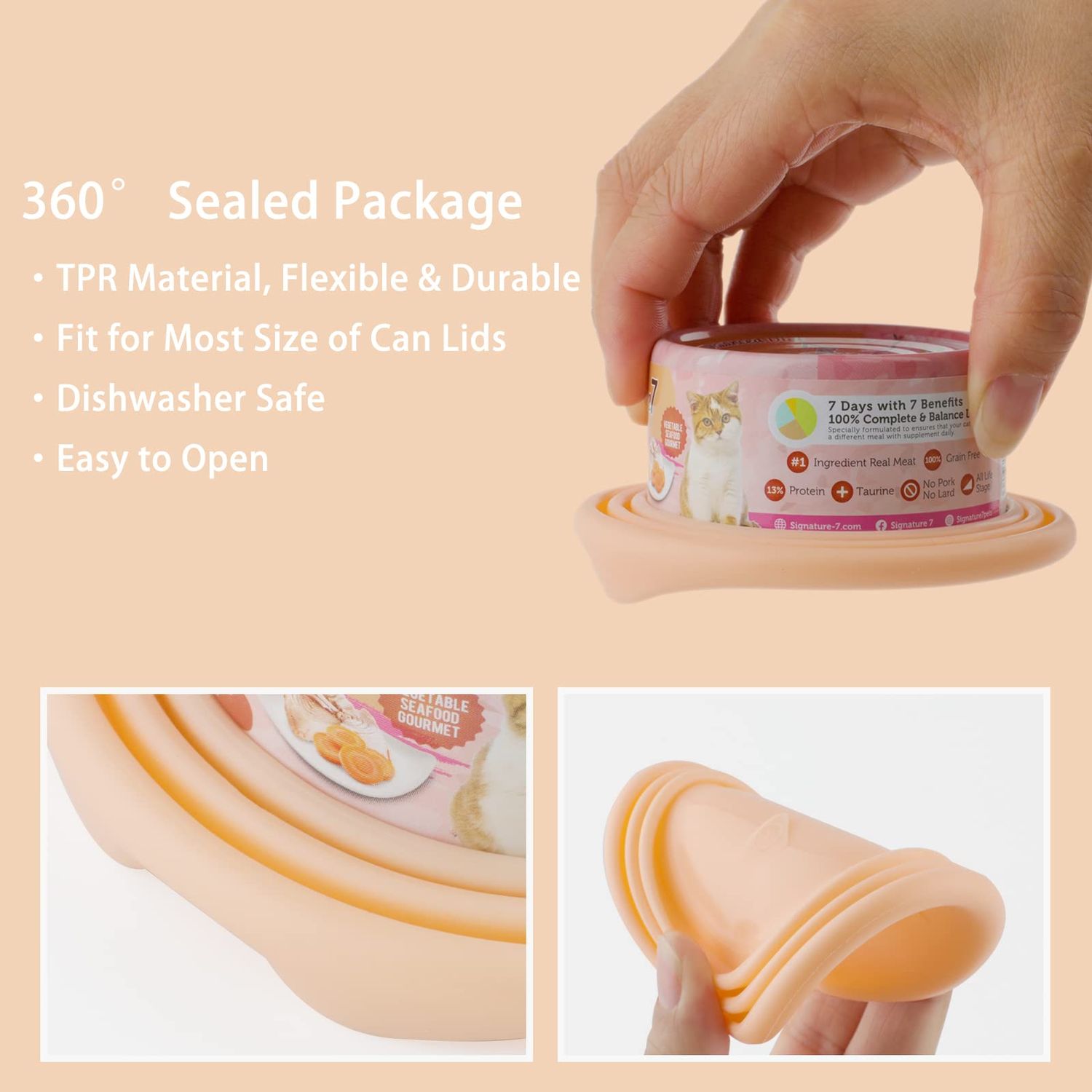 KALAMANDA Cat Food Can Covers Lids, Rubber Can Covers for Pet Food Cans, Dog Canned Mixing Spoon for Wet Food(6 Pack)