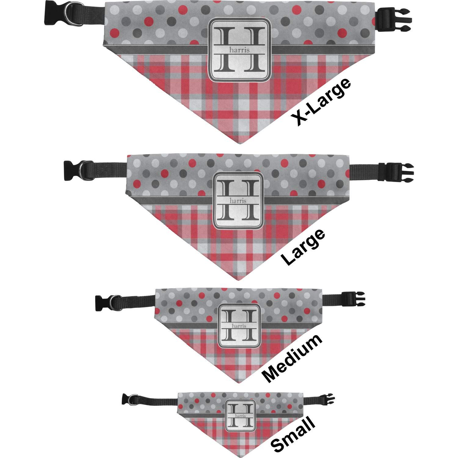 Personalized Red & Gray Dots and Plaid Dog Bandana - Small
