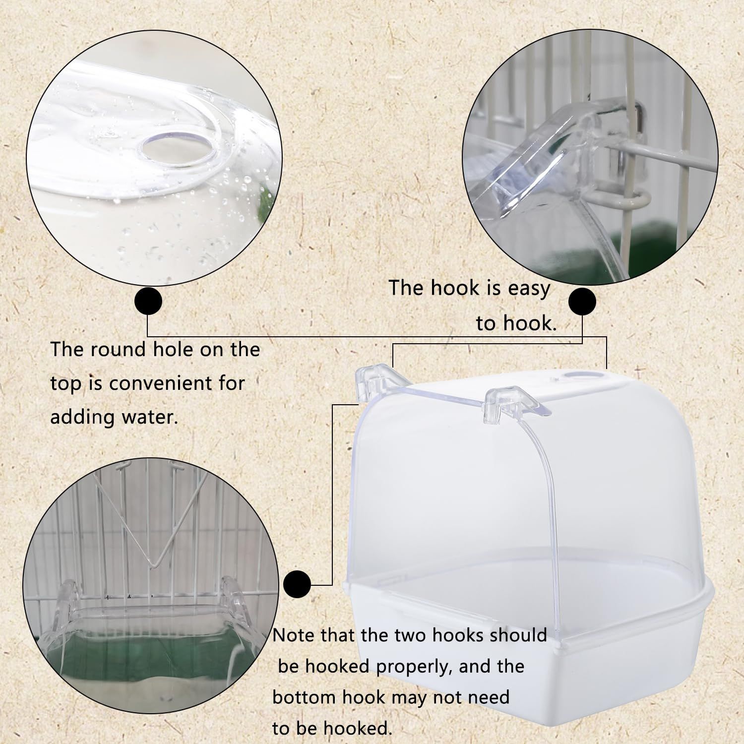 IBWell Clear Bird Bath for Cage for Small Birds Parakeet Bird Bath for Cage for Cockatiels Parakeet Cage Accessories