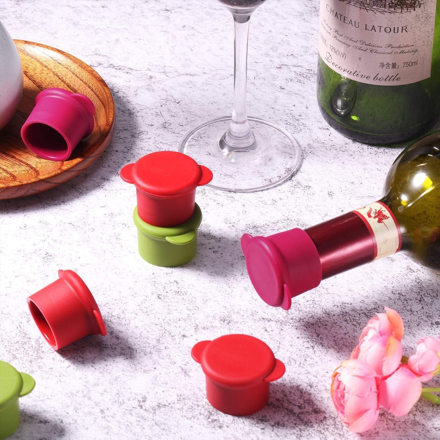 Silicone Wine Stoppers - Wine Gifts - Bottle Covers - Reusable Beverage Corks - Keep Wine Fresh for Days with Air-Tight Seal - Set of 5