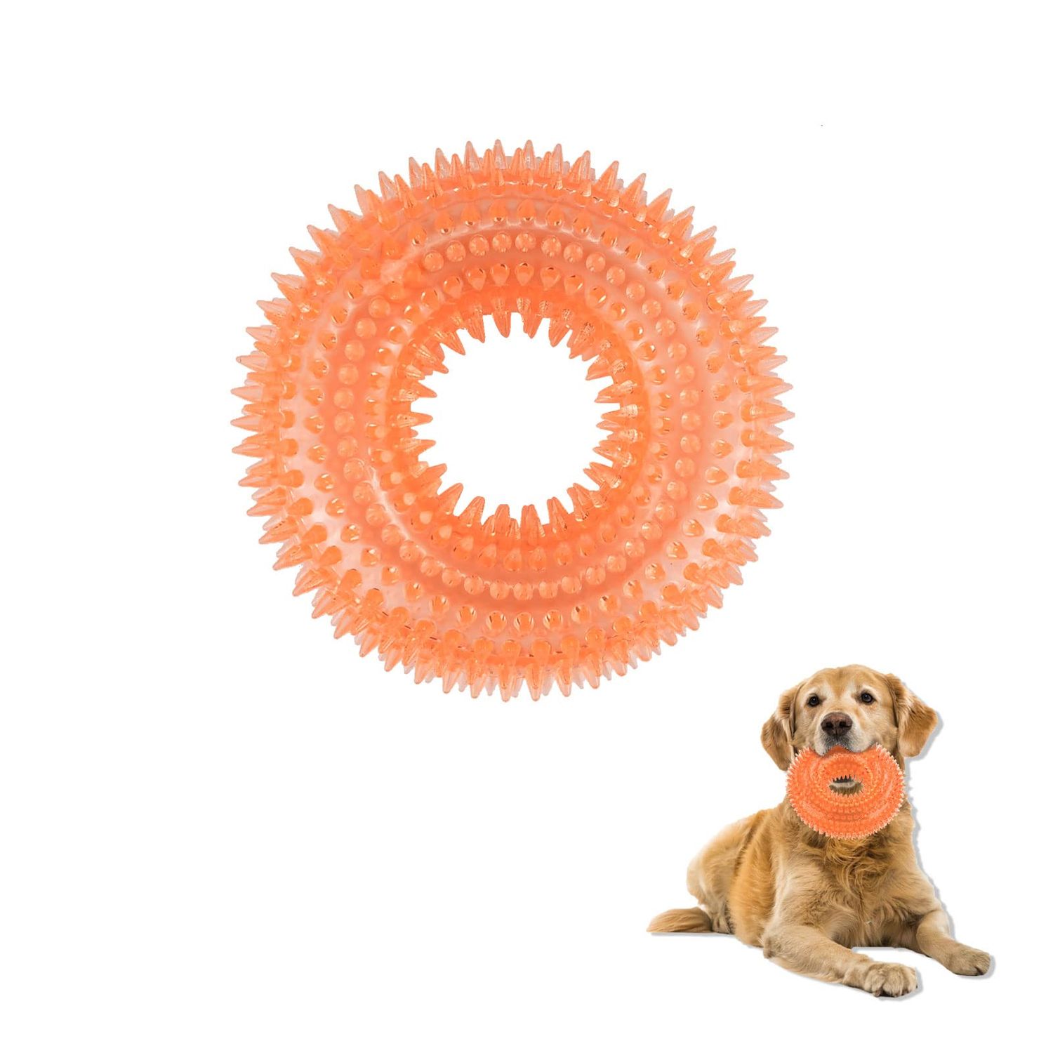 Andiker Squeaky Dog Toy, TPR Chewable Dog Toys for Teeth Grinding&Cleaning Dog Fetch Toys for Enhancing Interactivity Outdoor Suitable for All Dog Sizes Puppy’s Gifts and Dog Lovers (Small Orange)