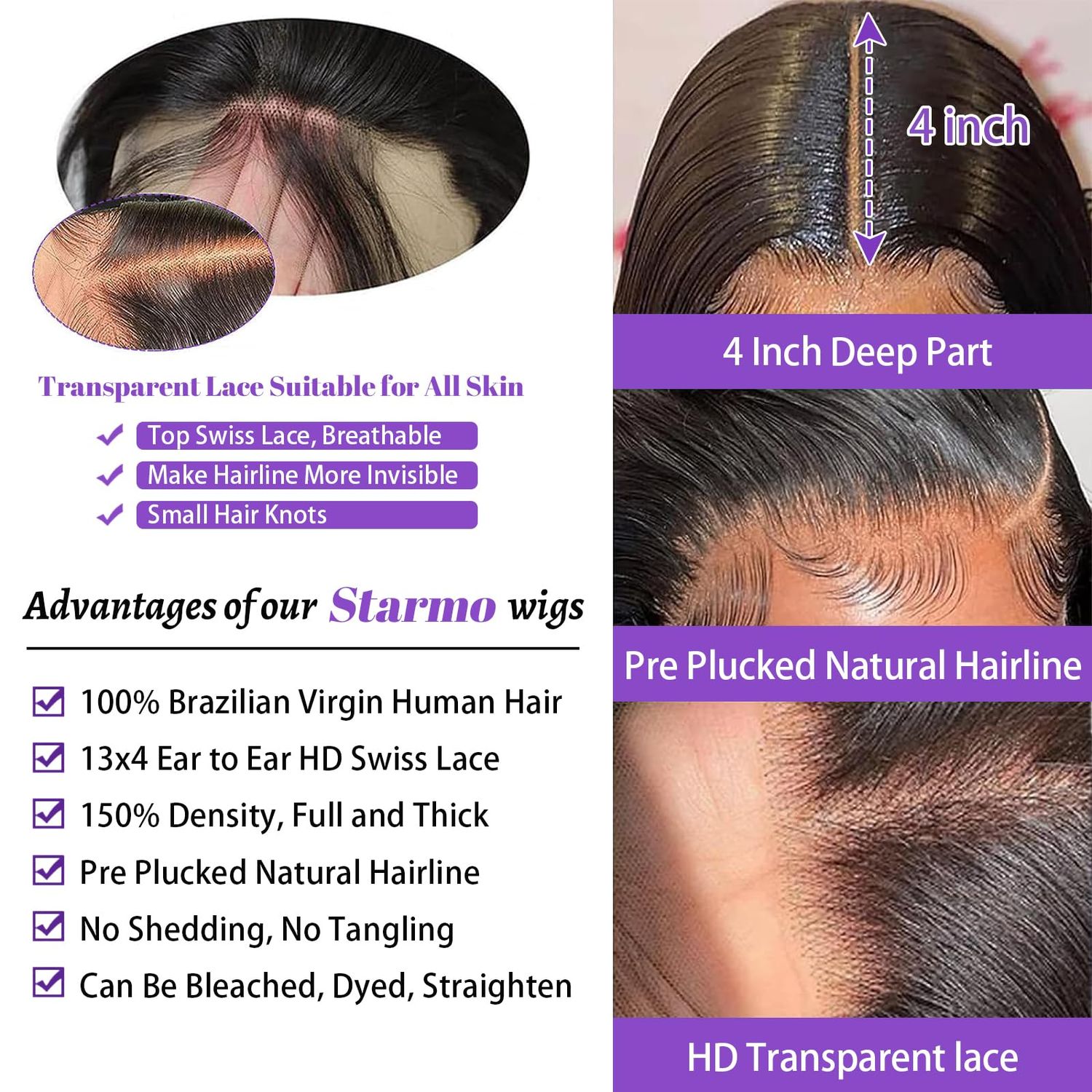 Starmo Body Wave Lace Front Wigs Human Hair Pre Plucked 13x4 HD Lace Frontal Wigs Human Hair 150% Density Glueless Lace Front Wig with Baby Hair Natural Black 22inch