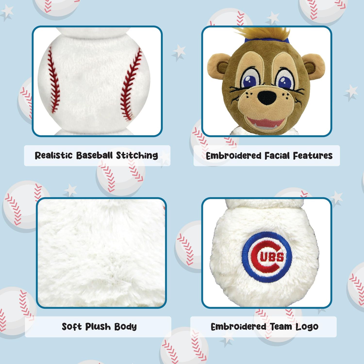 MLB CHICAGO CUBS - Clark The Cub Mascot Toy for PETS. Plush Dog Toy with 4 inner SQUEAKERS. 17" LONG DOG TOY