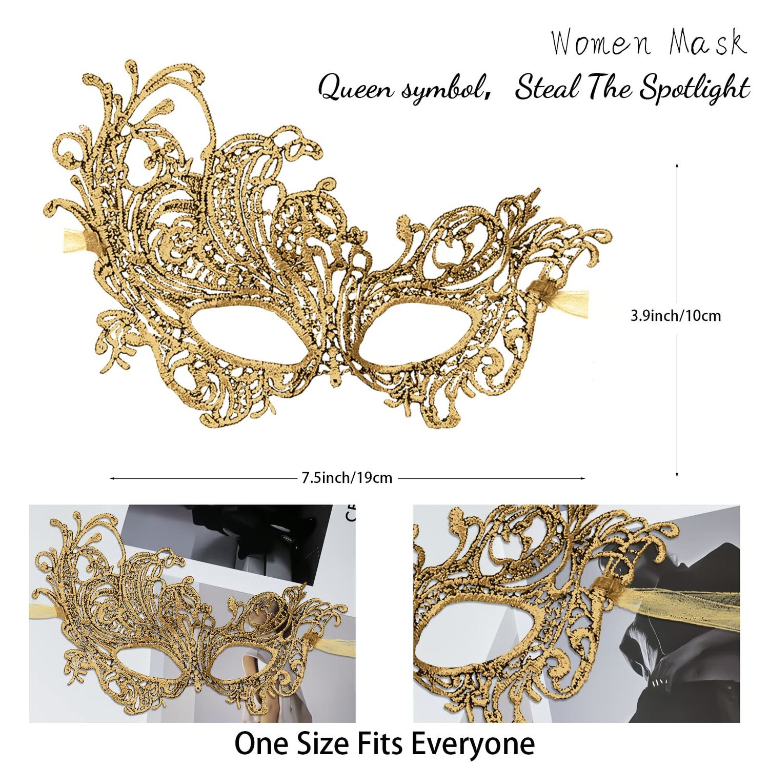 Masquerade Mask for Women Lace Masks Venetian Masquerade Party Costume Party Halloween Carnival Fit for Adults, Soft & Black (Classic - Gold)
