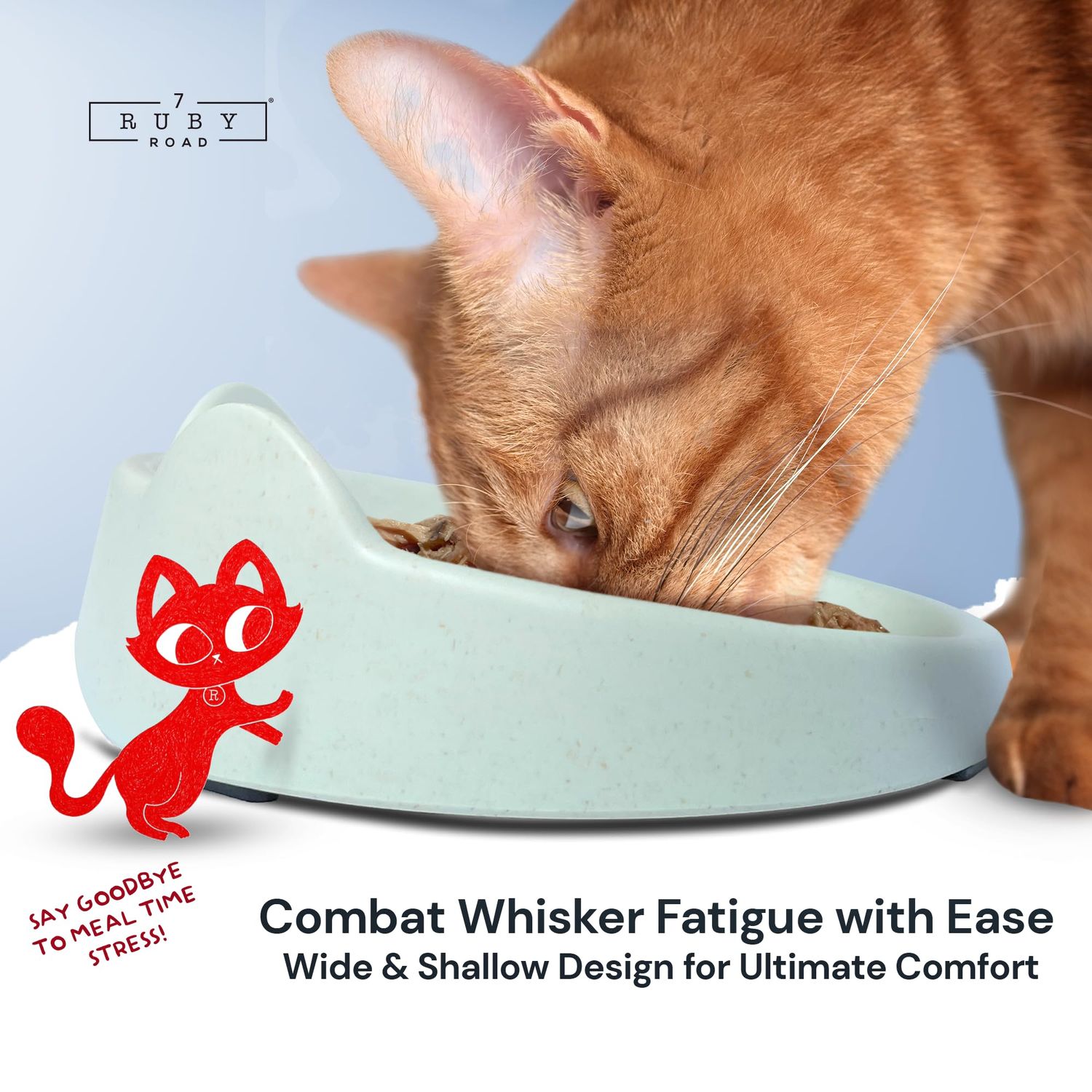 7 Ruby Road Anti Whisker Fatigue Cat Bowl, Set of 2 - Wide Cat Food Bowls, Wet and Dry Shallow Cat Food Dish, Small Cat Dishes for Indoor Cats, Cute Kitten Bowls Whisker Friendly & Relief Non-Slip 6oz