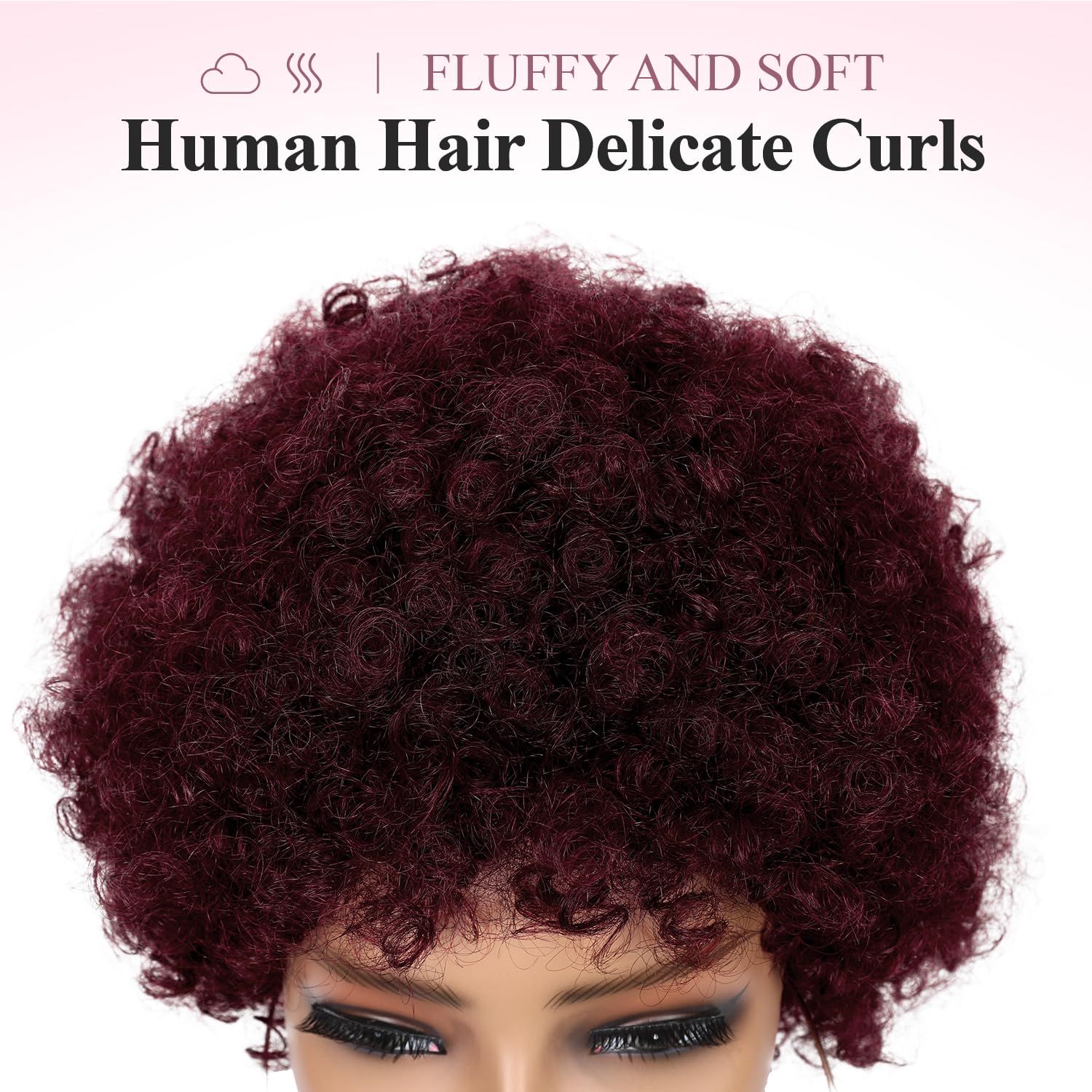 WIGER Short Afro Curly Wigs Human Hair for Black Women Afro Kinky Curly Wigs 99J Short Curly Afro Wigs None Lace for African American Lady for Daily