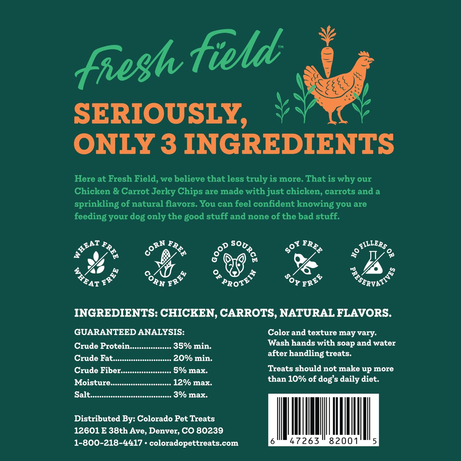 Fresh Field Chicken & Carrot Jerky Chips, 14 oz – All-Natural Dog Treats, USA Made, Supports Digestive & Immune Health