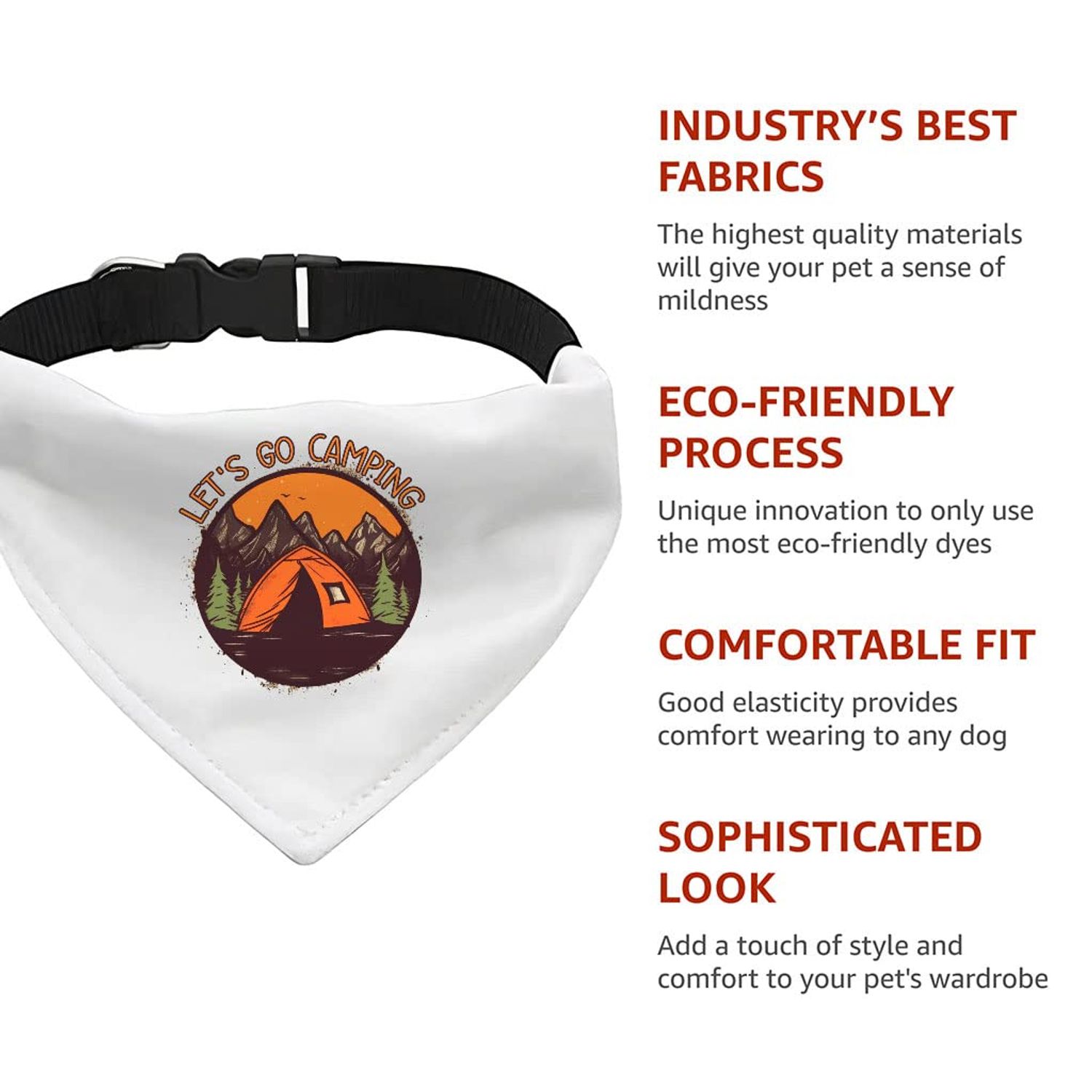 Let's Go Camping Pet Bandana Collar - Tent Scarf Collar - Camping Dog Bandana - L