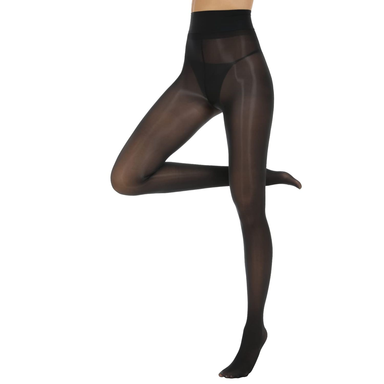 MANZI 2 Pairs Women's Shiny Sheer Tights High Waist Silk Comfort Stockings Oil Shimmery Nylons Pantyhose（Black and Natural,S-M）