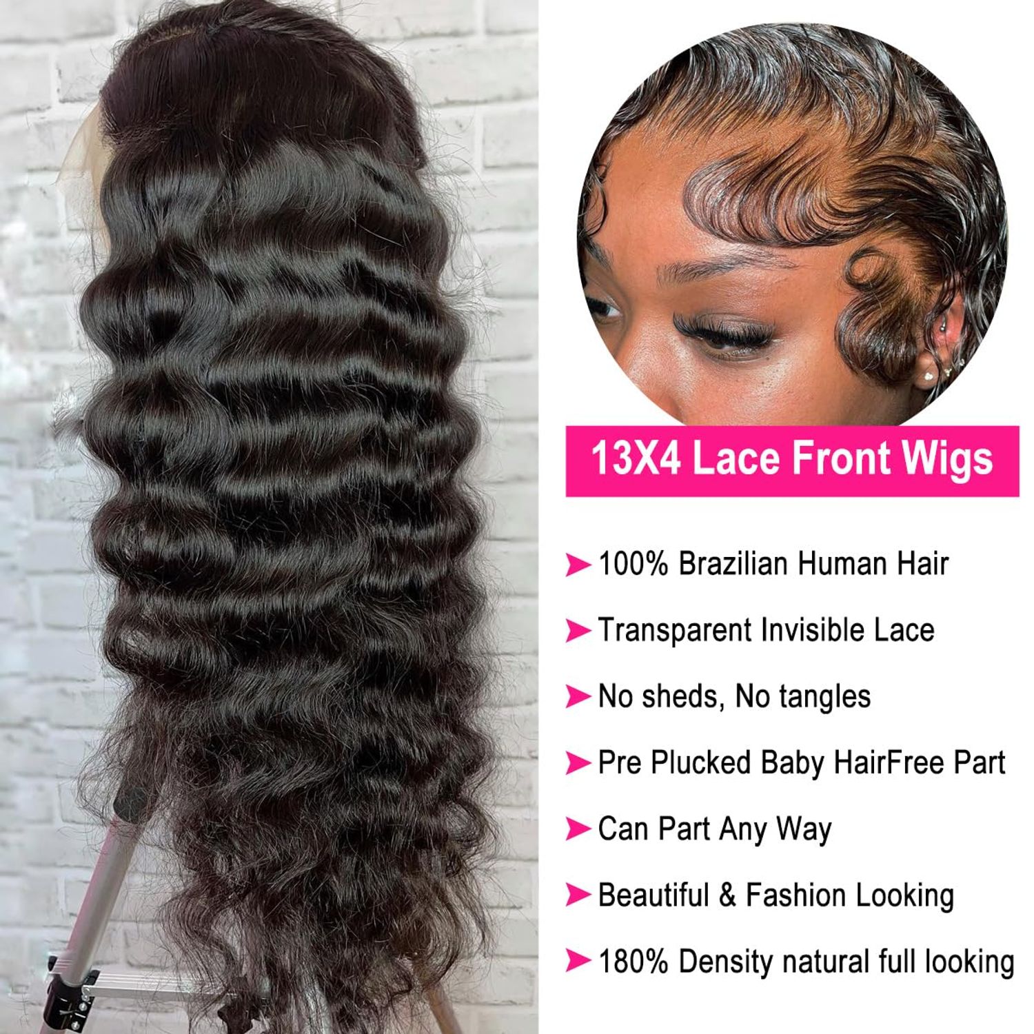 AskWish 30 Inch Lace Front Wig Human Hair Pre Plucked 13x4 Transparent HD Lace Frontal Wigs Human Hair with Baby Hair Deep Wave Lace Front Wigs Human Hair 180% Density Curly Wigs for Black Women