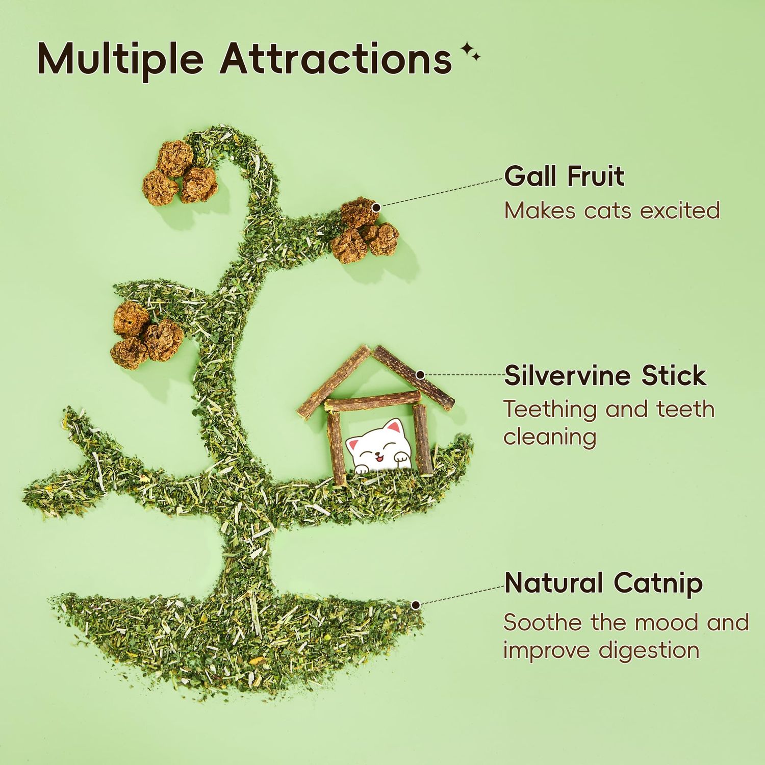 Potaroma Natural Catnip Silvervine Gall Fruit Cat Toys Set with Plush Shell, Organic Kitten Toys for Relaxing and Teething, Interactive Cat Kicker Toys (2.2" Dia Tubes)