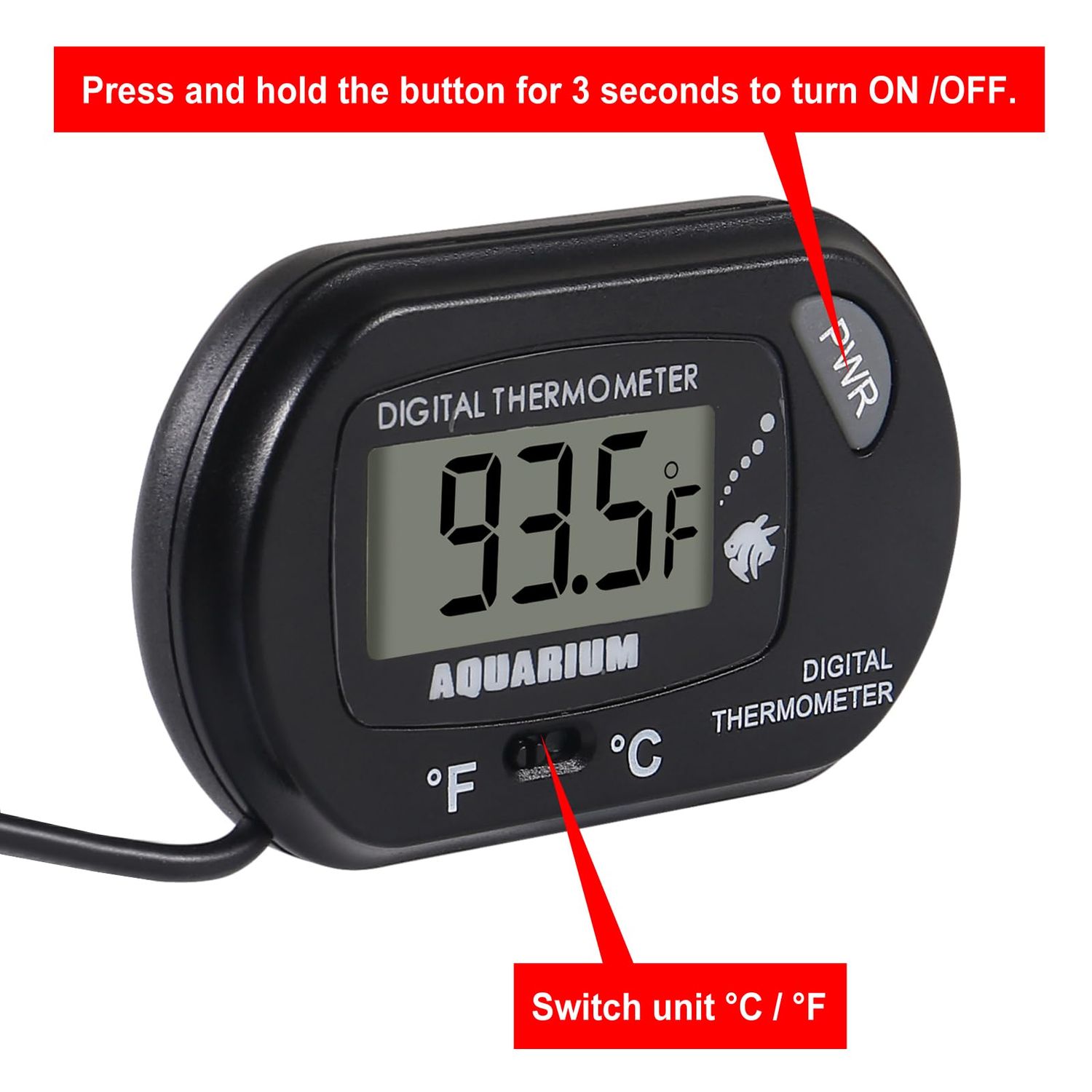 2Pack Digital Aquarium Thermometer Fish Tank Thermometer, Water Thermometer with Large LCD Display, Reptile Thermometer for Vehicle Reptile Terrarium Fish Tank Refrigerator.
