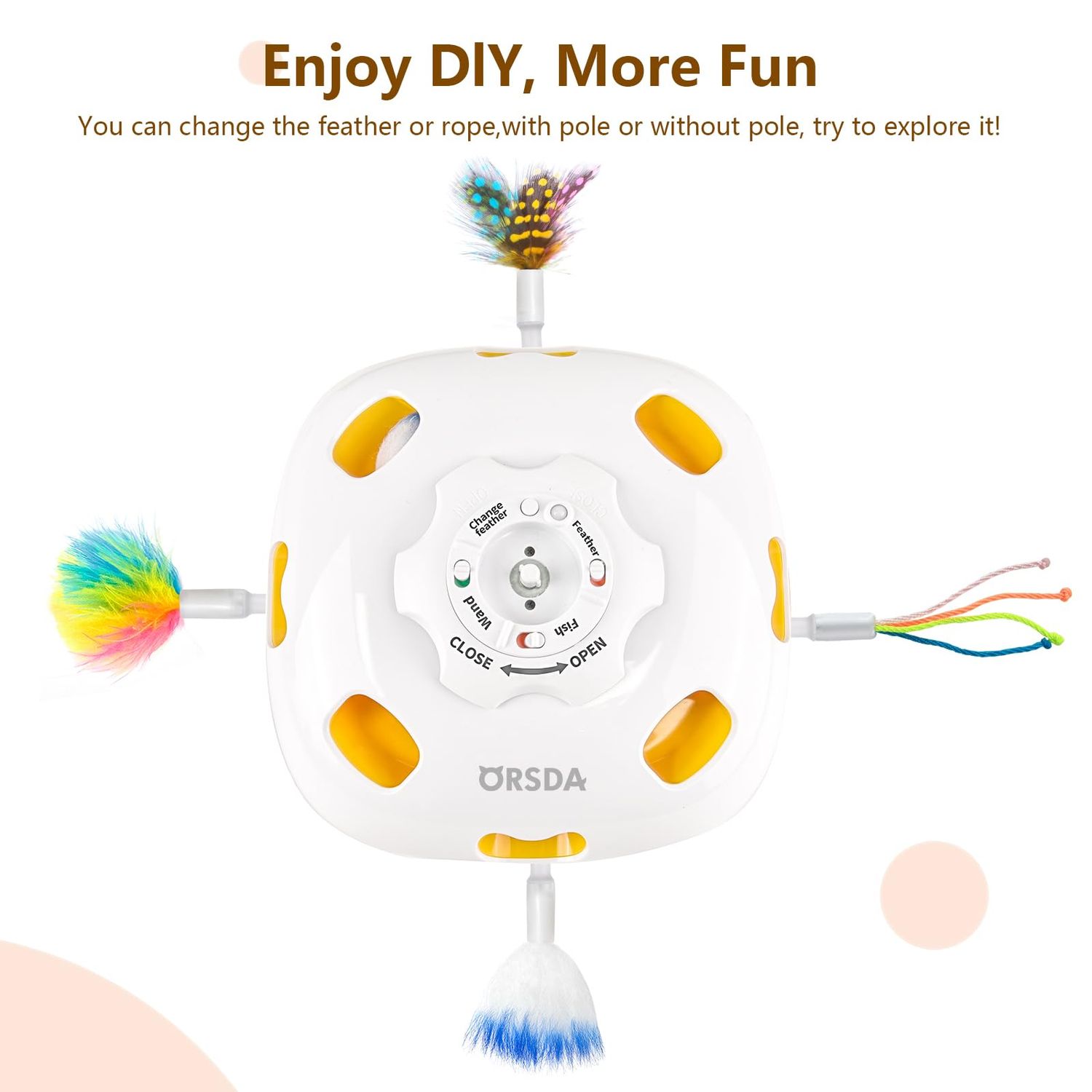 ORSDA 12 PCS DIY Replacement for 5 in 1 Cat Toys Interactive Kitten Toys for Indoor Cats with Feather Spinning Flying Ribbon, Butterfly, Crinkle Balls