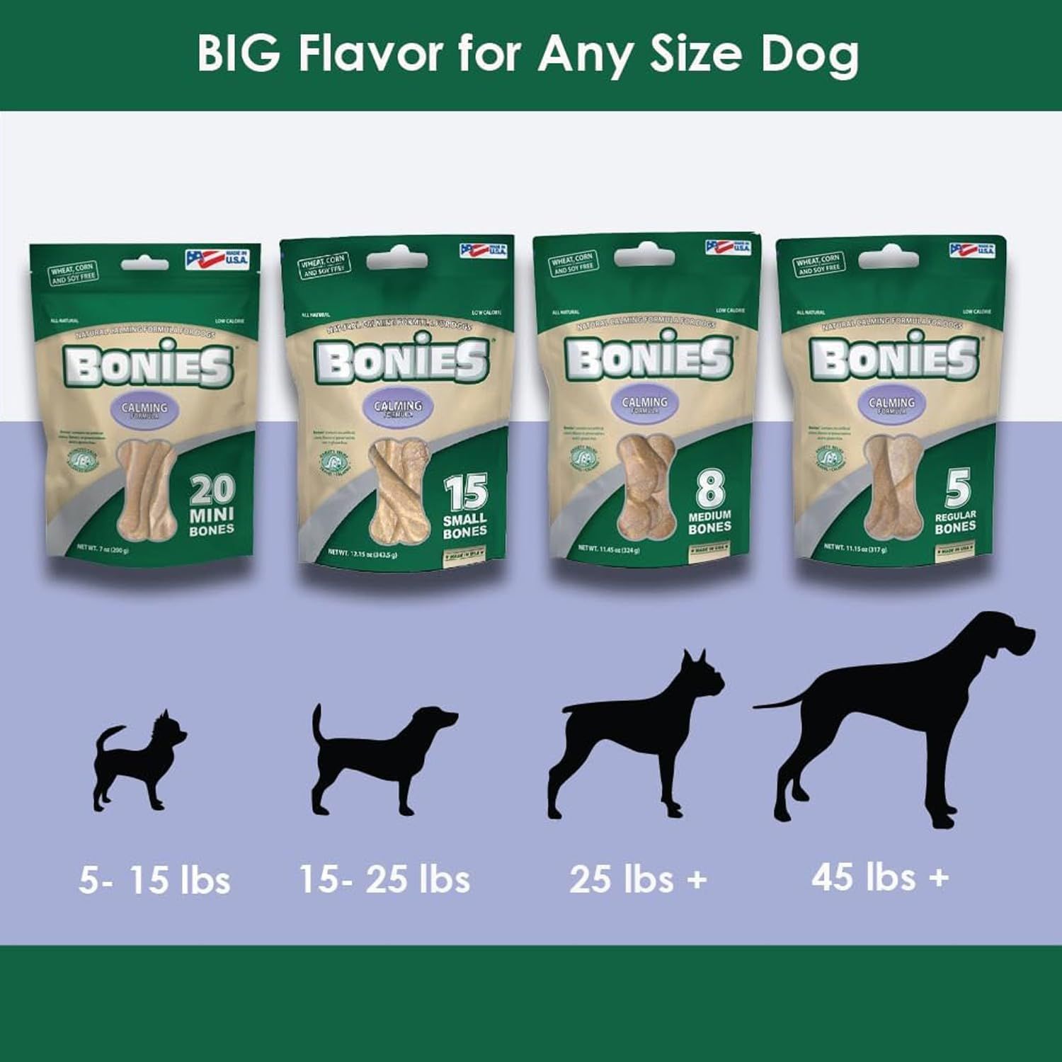 Bonies Natural Calming Formula Dog Treats, Contains Chamomile & Lavender, Help Anxiety, Excessive Barking & Trembling, Chicken Flavor, Medium, 8 Bones