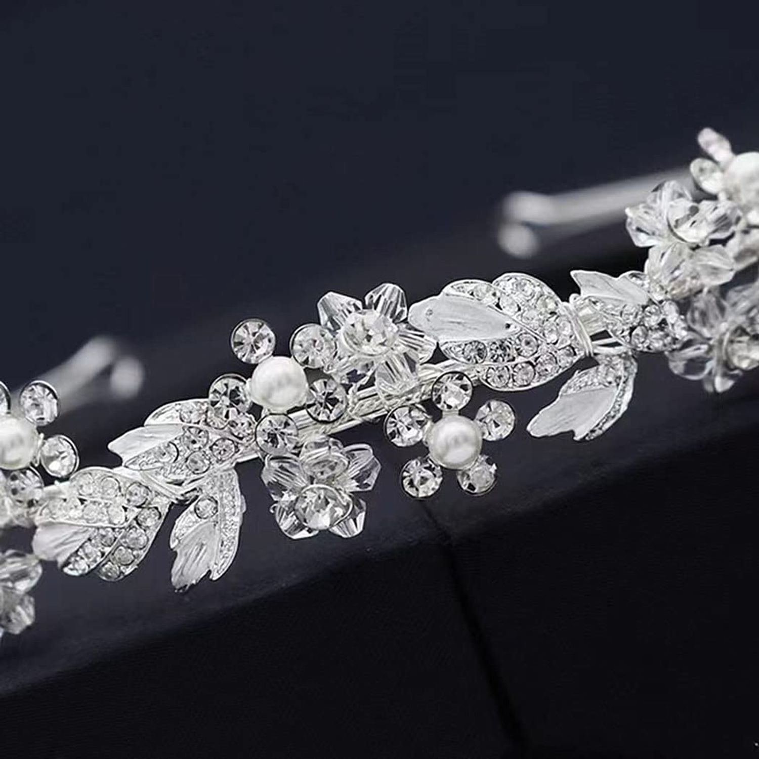 SINIDE Bridal Headpiece Handmade Wedding Headband, Rhinestone Pearl Wedding Hair Accessories, Silver Wedding Tiara for Women, Ladies, Flower Girl Hair Vine