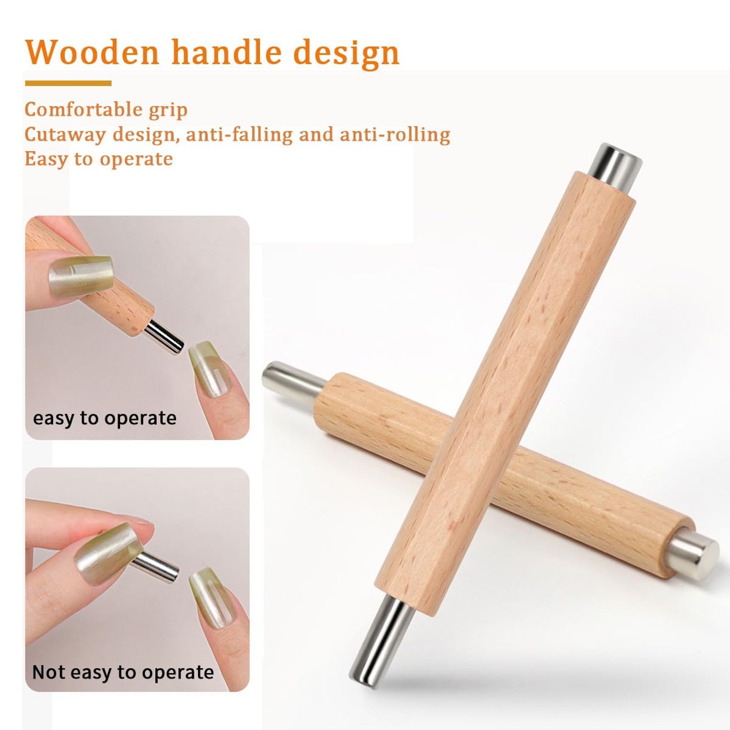 JERCLITY 12 Pieces Cat Eye Magnet for Nails Wooden Anti-Fall Handle Double-Ended Cylindrical Magnet Double-Headed Cat Eye Magnetic Stick Line Strip Magnetic for Cat Eye Gel Polish Nail Art