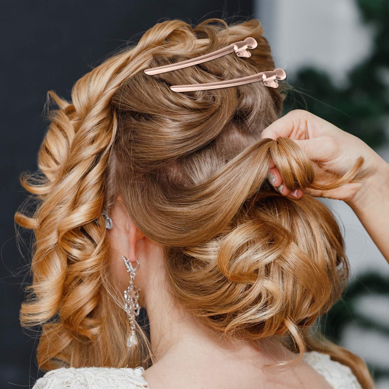 Elcoho 24 Pieces Alligator Hair Clips Duck Bill Hair Clips Rustproof Metal Hair Clips with Holes for Curl Styling Sectioning Clips, Rose Gold