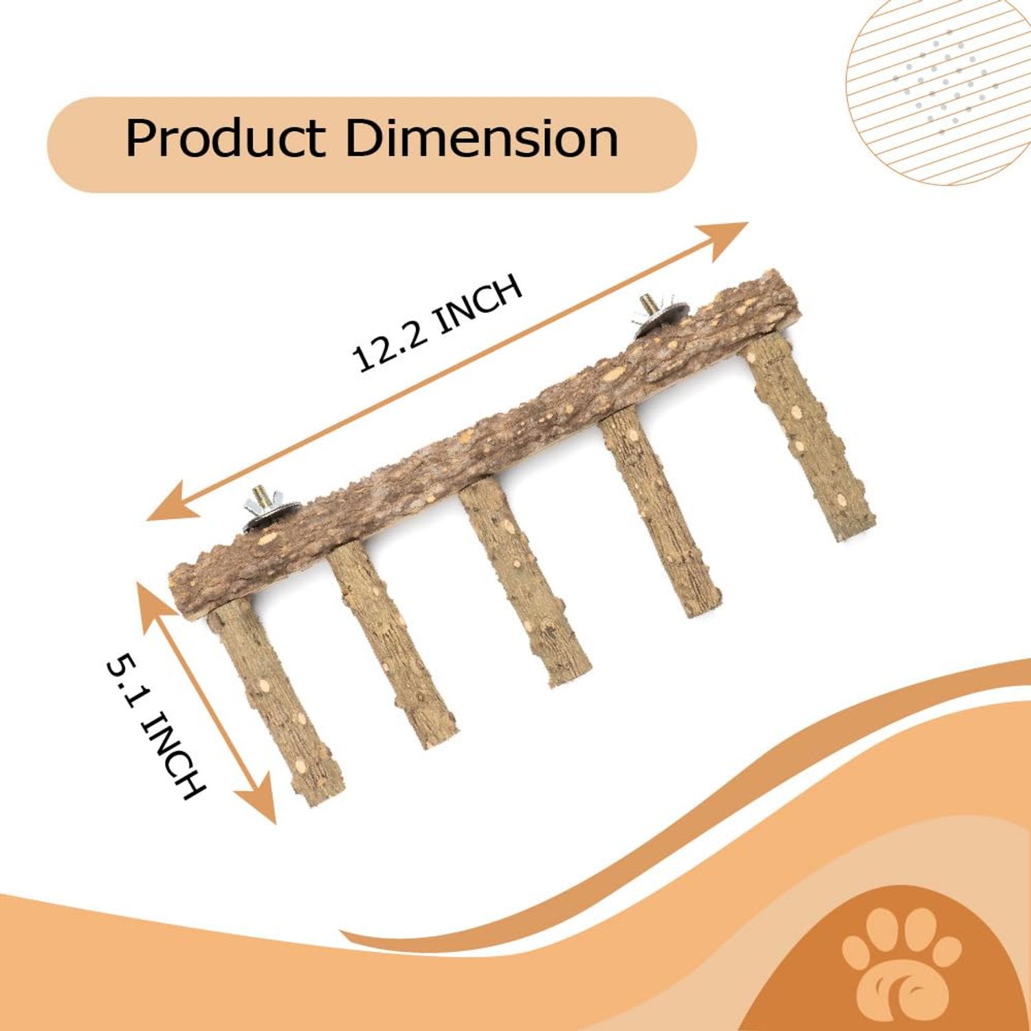 Wagably Bird Ladder Perch for Cage - Natural Wooden Bridge, Exercise Stands for Parrot Climbing - Pet Training Ladders - Hanging Playground -Toys for Parakeet, Cockatiel, Conures, Lovebirds, Budgie