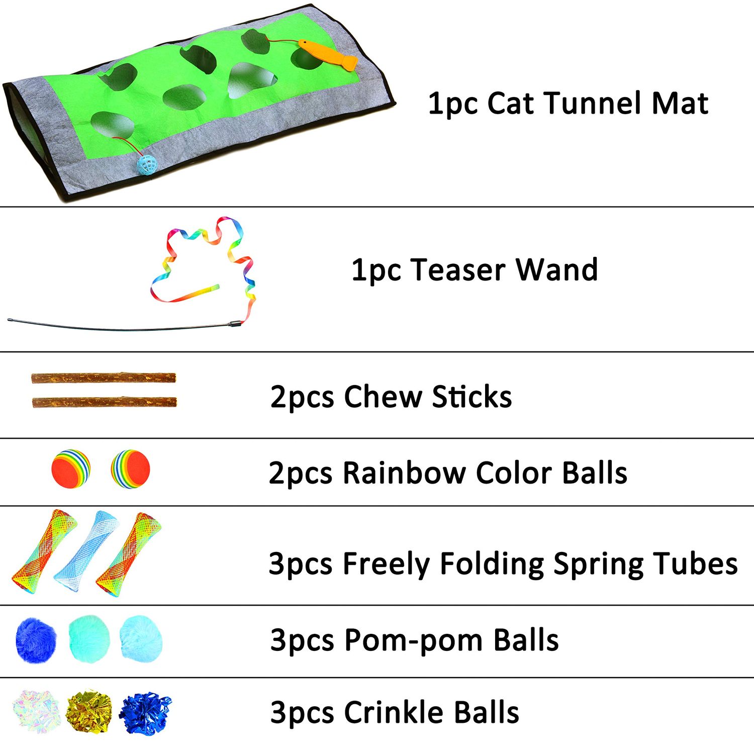 Youngever 15 Cat Toys Kitten Toys Assortments, Cat Crinkle Play Mat, Cat Teaser Wand Interactive Toys Cat Springs, Crinkle Balls for Cat, Puppy, Kitty, Kitten