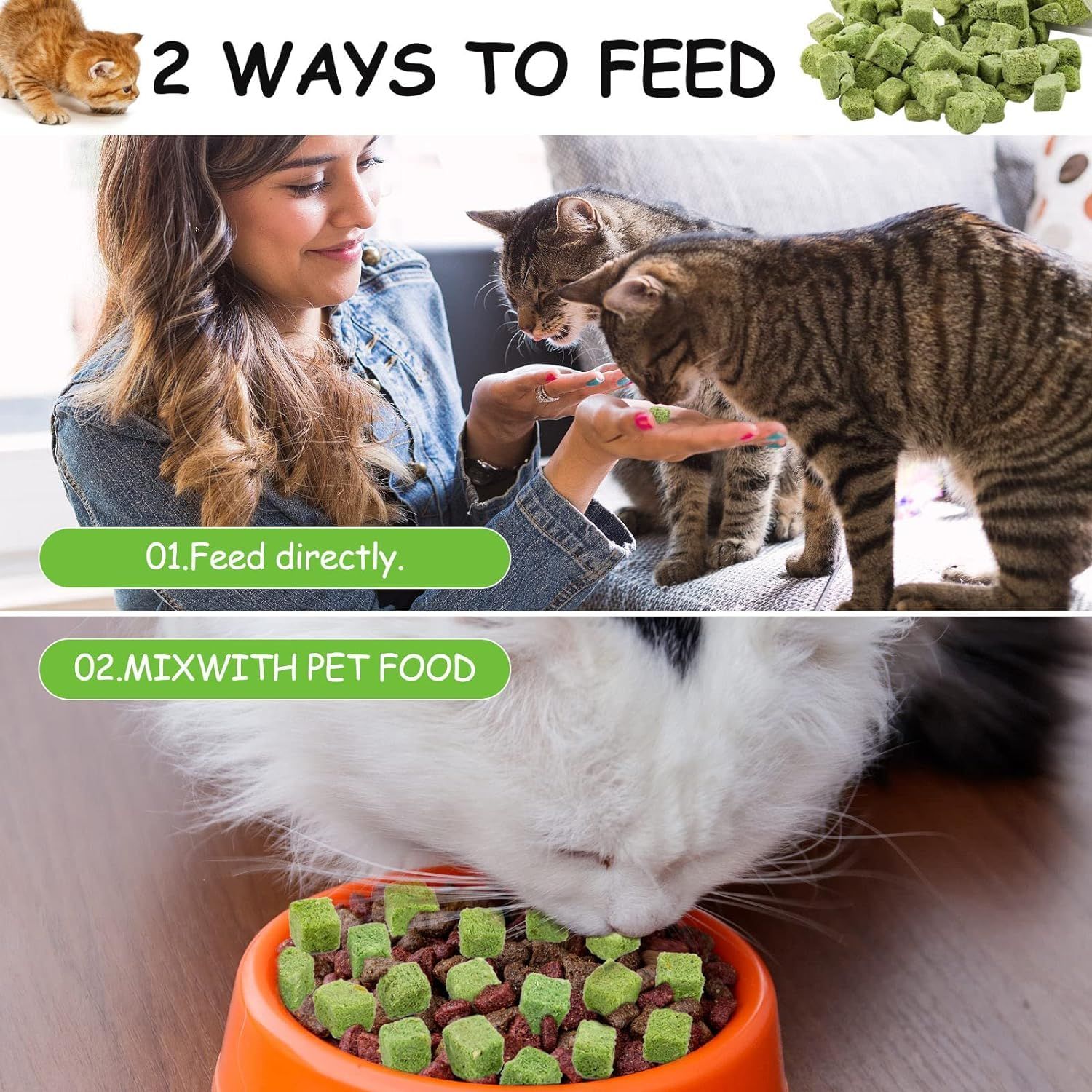 HavenJanny 60g Cat Grass Treats for Cat, Freezed Drying Cat Grass Teething Stick Snacks for Cats, Edible Cat Chew Toys for Teeth Cleaning and Hairball Removal