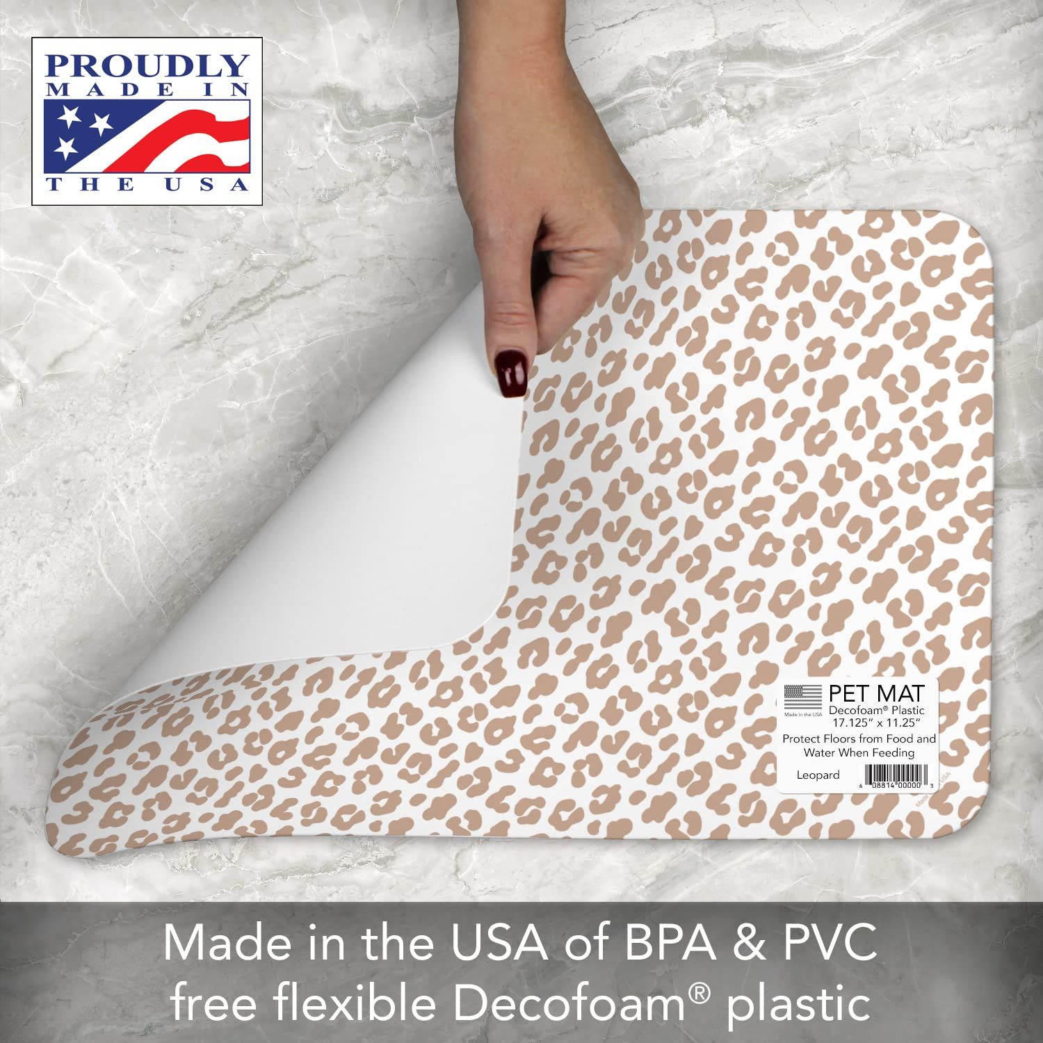 CounterArt Leopard Easy Care Waterproof Pet Placemat 17.13” x 11.25” Made in The USA of BPA Free Plastic, Safe for Pets, Protects Floors from Cat & Dog Bowls