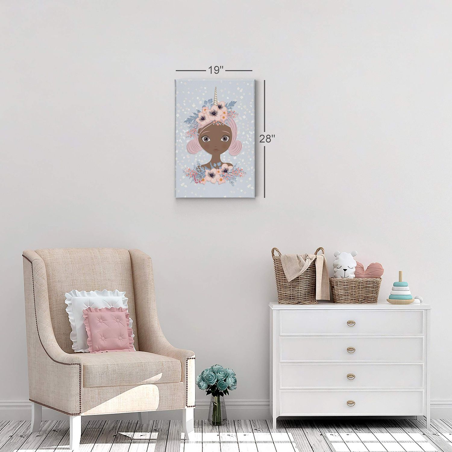 Smile Art Design African American Art Unicorn Girl Wall Decor Unicorn Gift Canvas Print Kids Room Decor Wall Art Baby Room Decor Nursery Decor Ready to Hang Made in The USA- 28x19