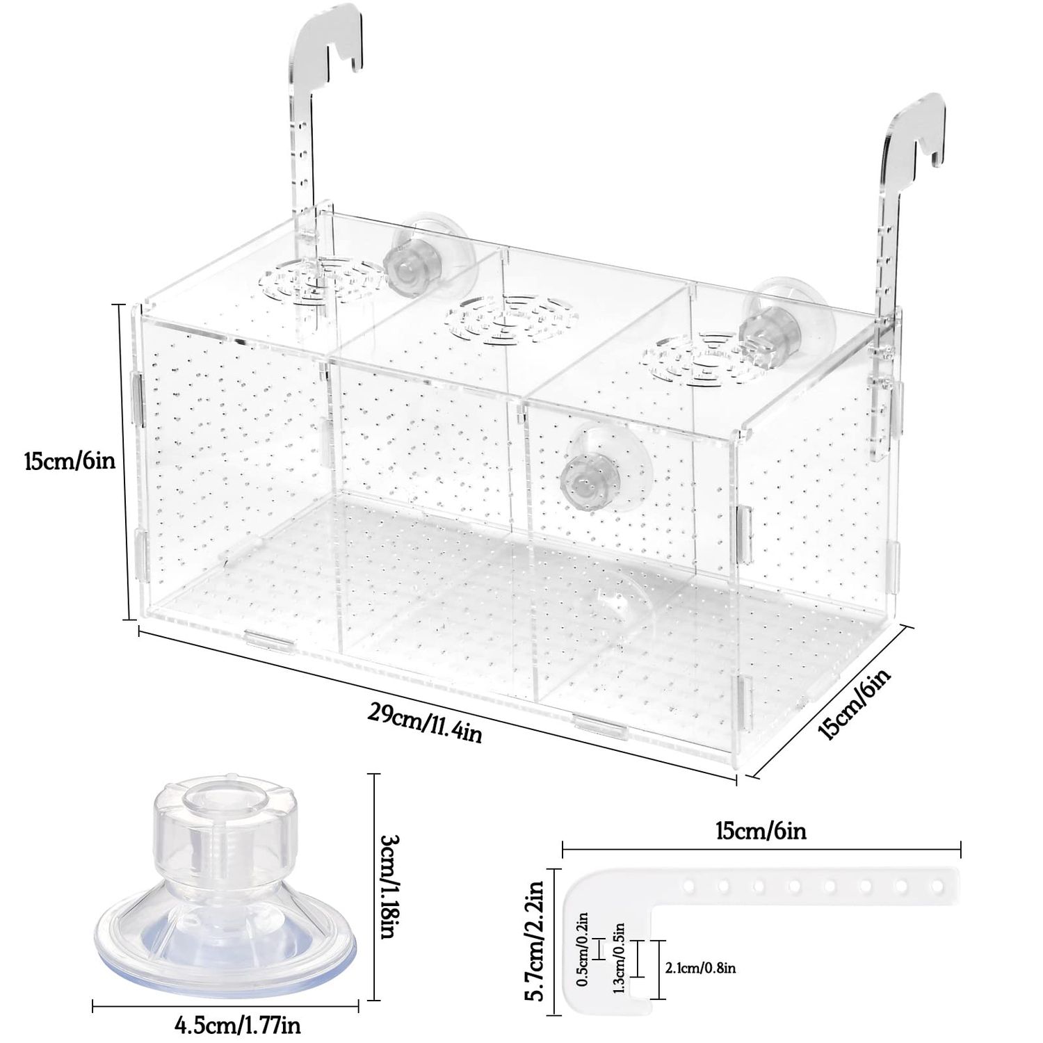 Large Fish Breeding Box 11.5" x 6" x 6", Acrylic Aquarium Isolation Box Fish Breeder Box for Fish Tank, Hatching Incubator Box with Suction Cups for Newborn Baby Fry Shrimp Betta Guppy Clownfish