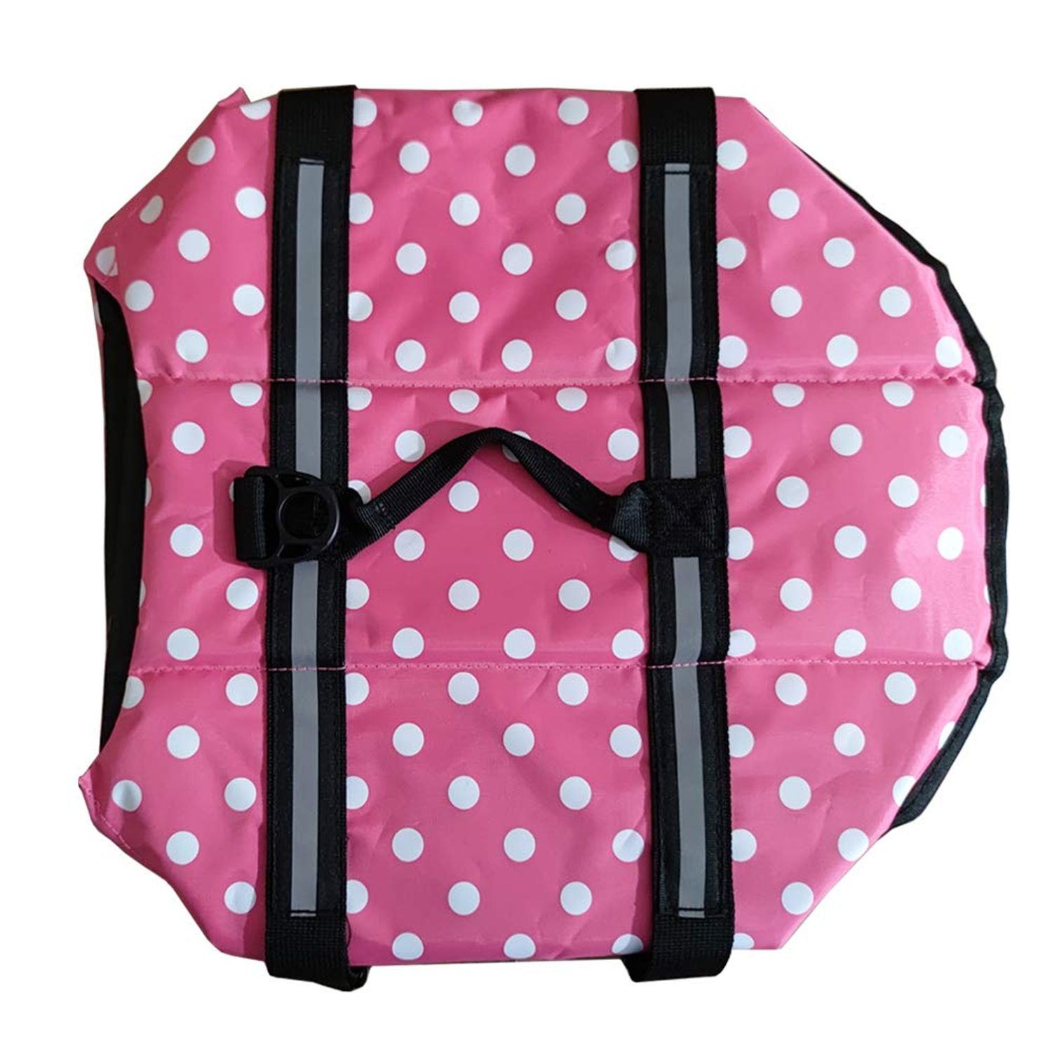 Dog Life Jacket Easy-Fit Adjustable Belt Pet Saver Swimming Safety Swimsuit Preserver with Reflective Stripes for Doggie (M, speckle and Pink)